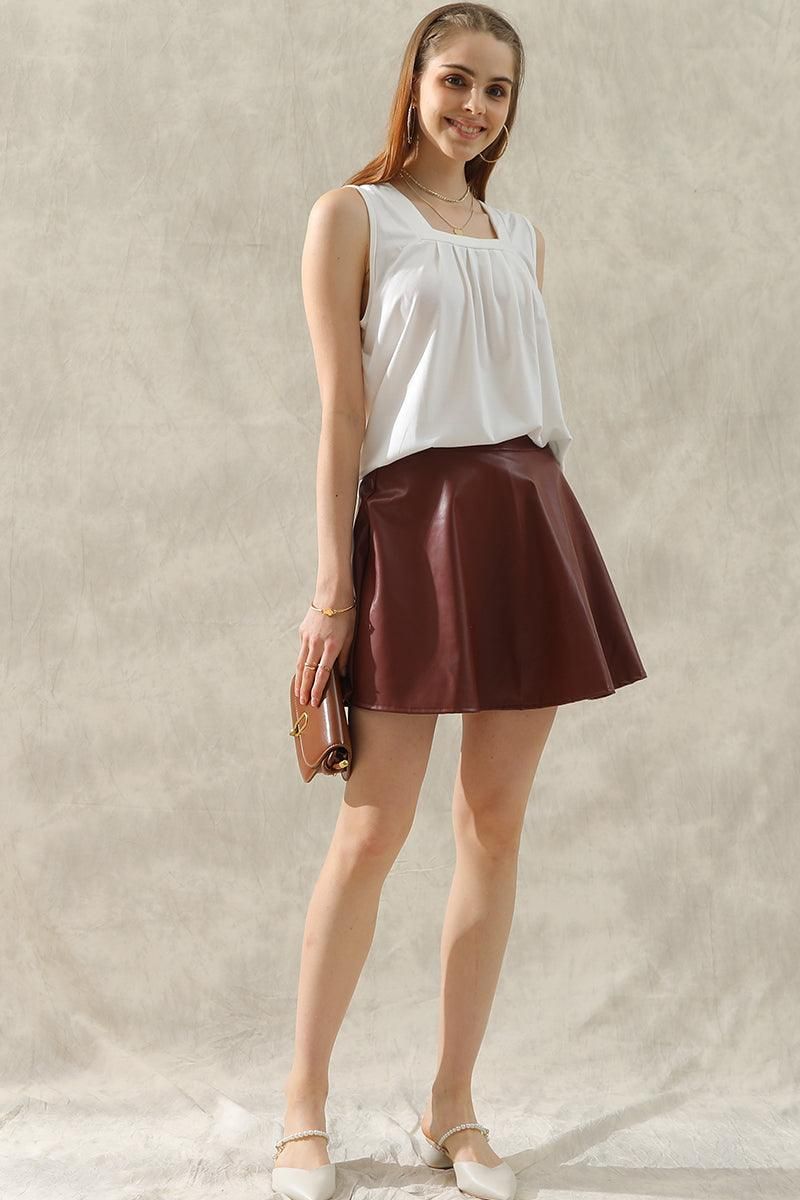SQUARE NECK WRINKLED CHEST SLEEVELESS TOP - Doublju