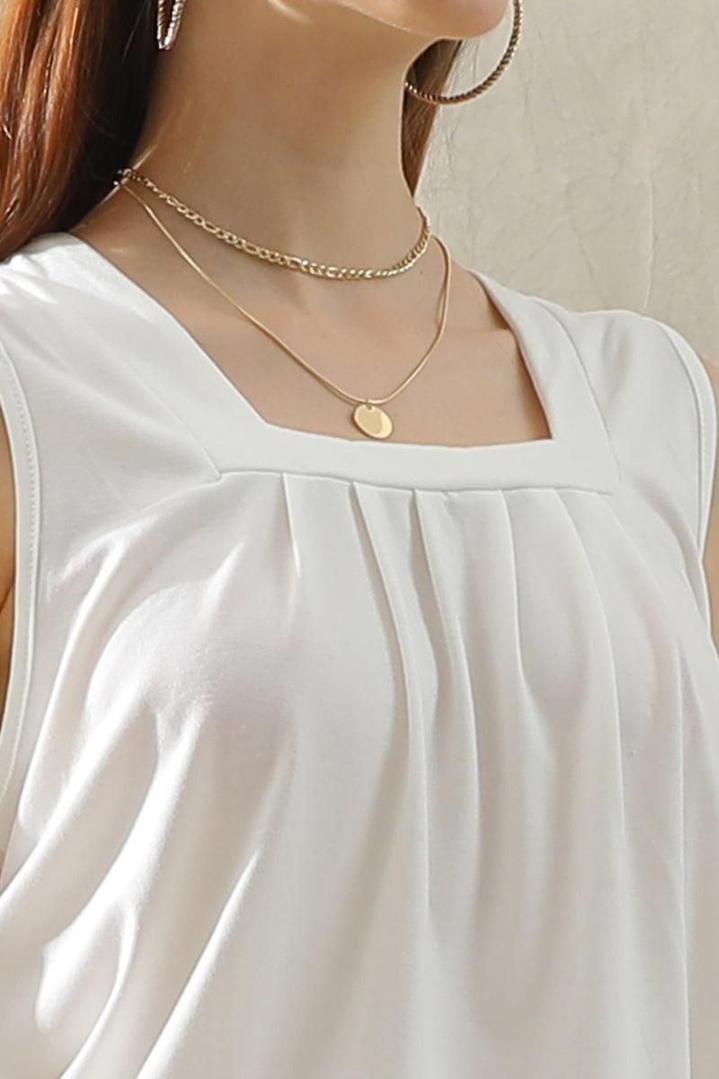 SQUARE NECK WRINKLED CHEST SLEEVELESS TOP - Doublju