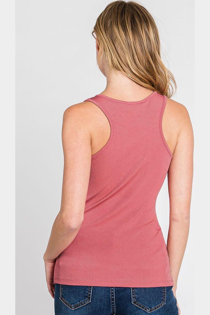 FITTED BASIC TANK TOP WITH FRONT BUTTON DETAIL - Doublju