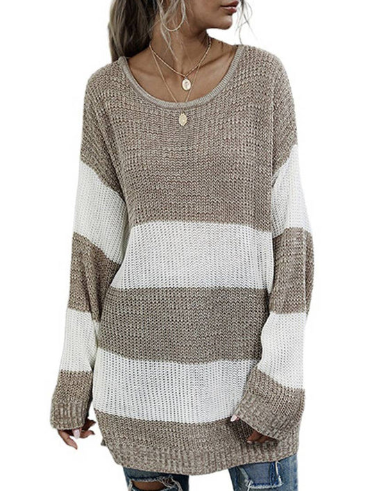 CONTRASTING STRIPED PATCHWORK SWEATER_CWOSWL2110