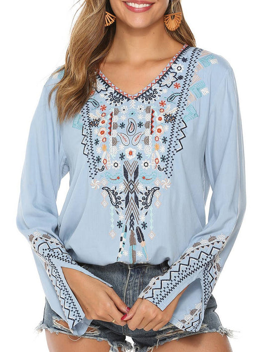 COTTON PLUS-SIZE STYLE EMBROIDERED BLOUSE_CWTBLL0822
