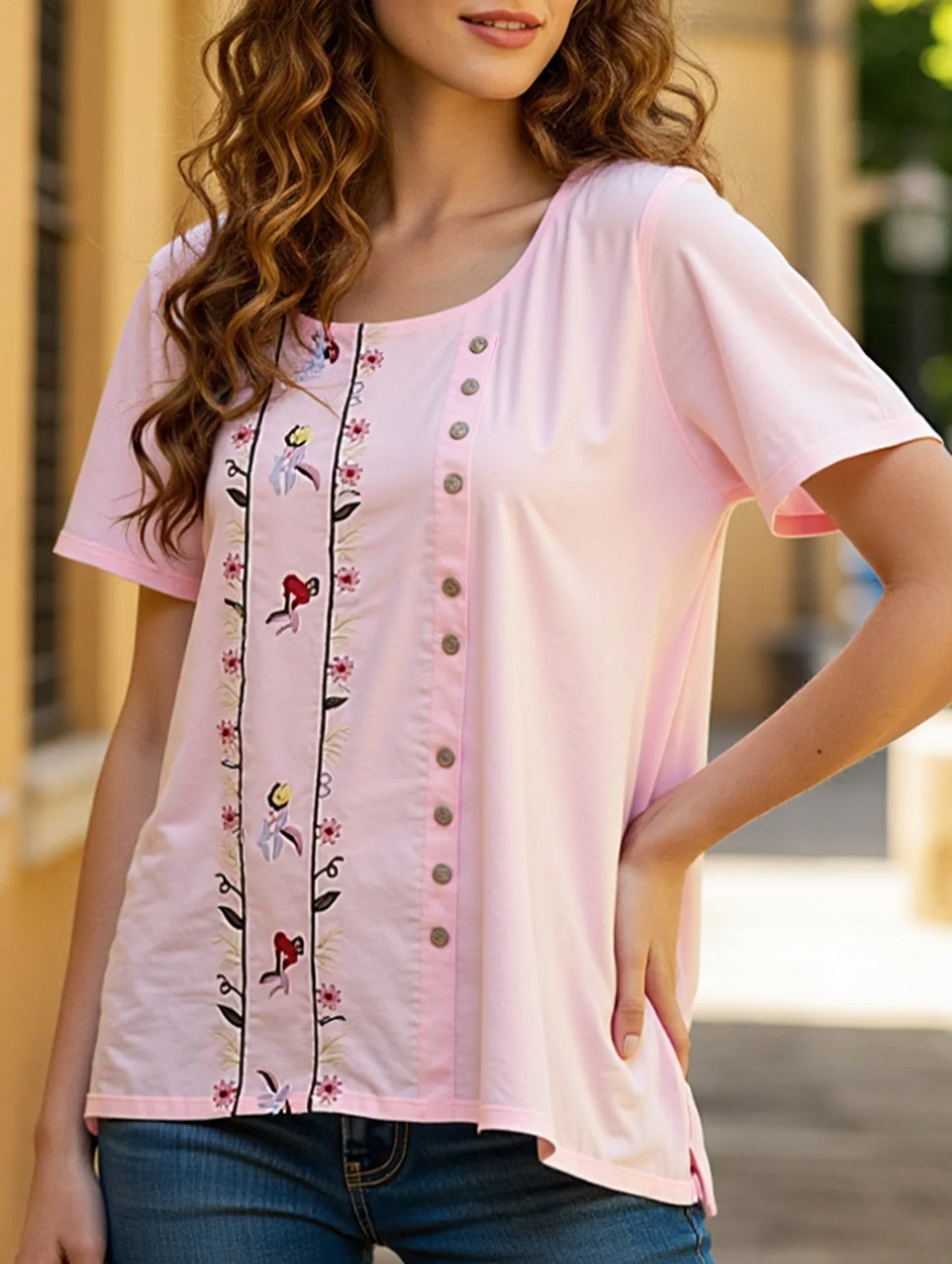 COTTON BREATHABLE LOOSE EMBROIDERED TOP_CWTBLS0658