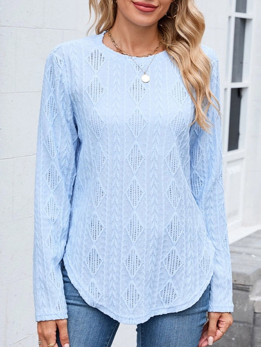 Casual Curved Hem Back Button Hollow T-Shirt