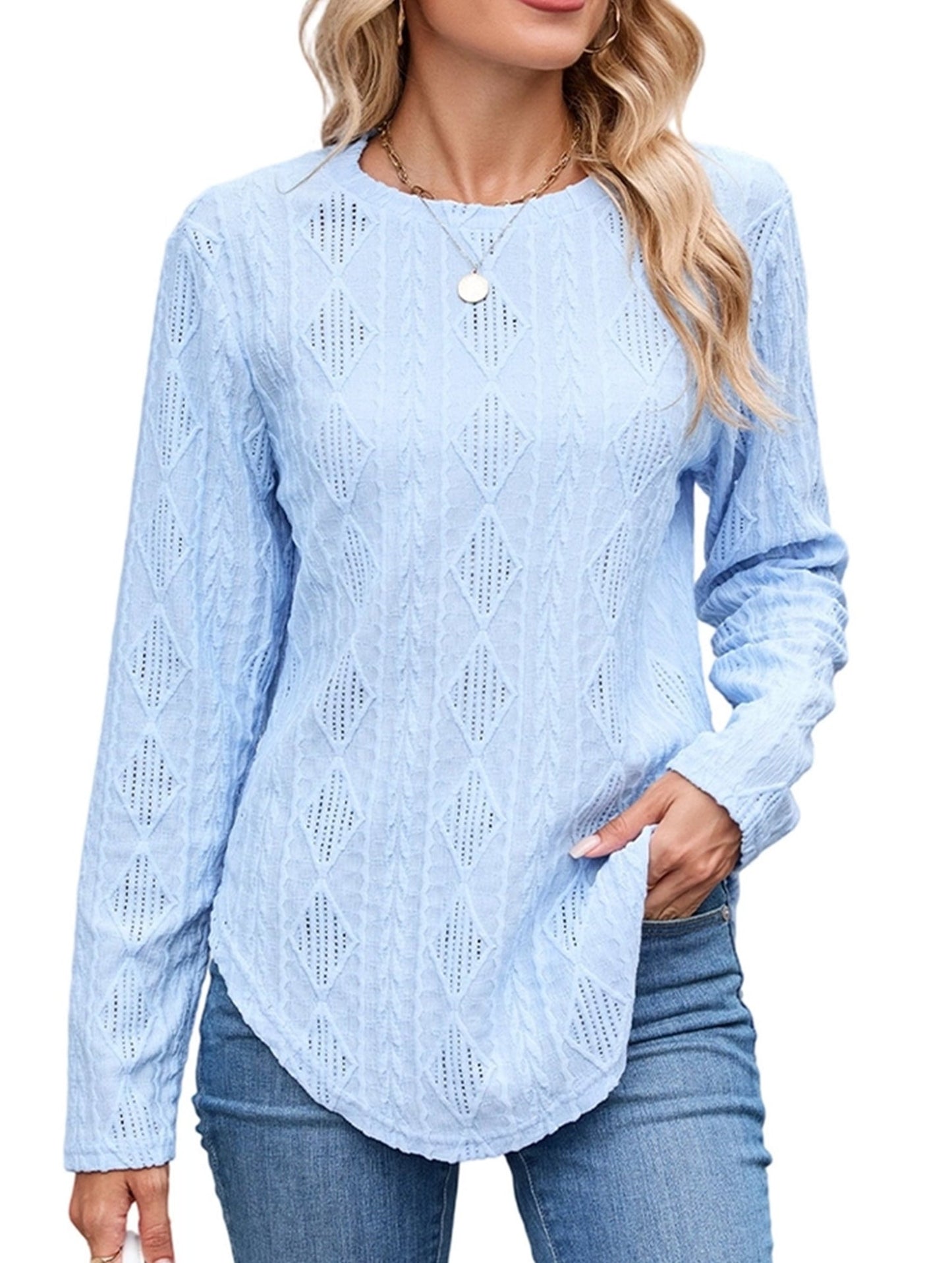 Casual Curved Hem Back Button Hollow T-Shirt