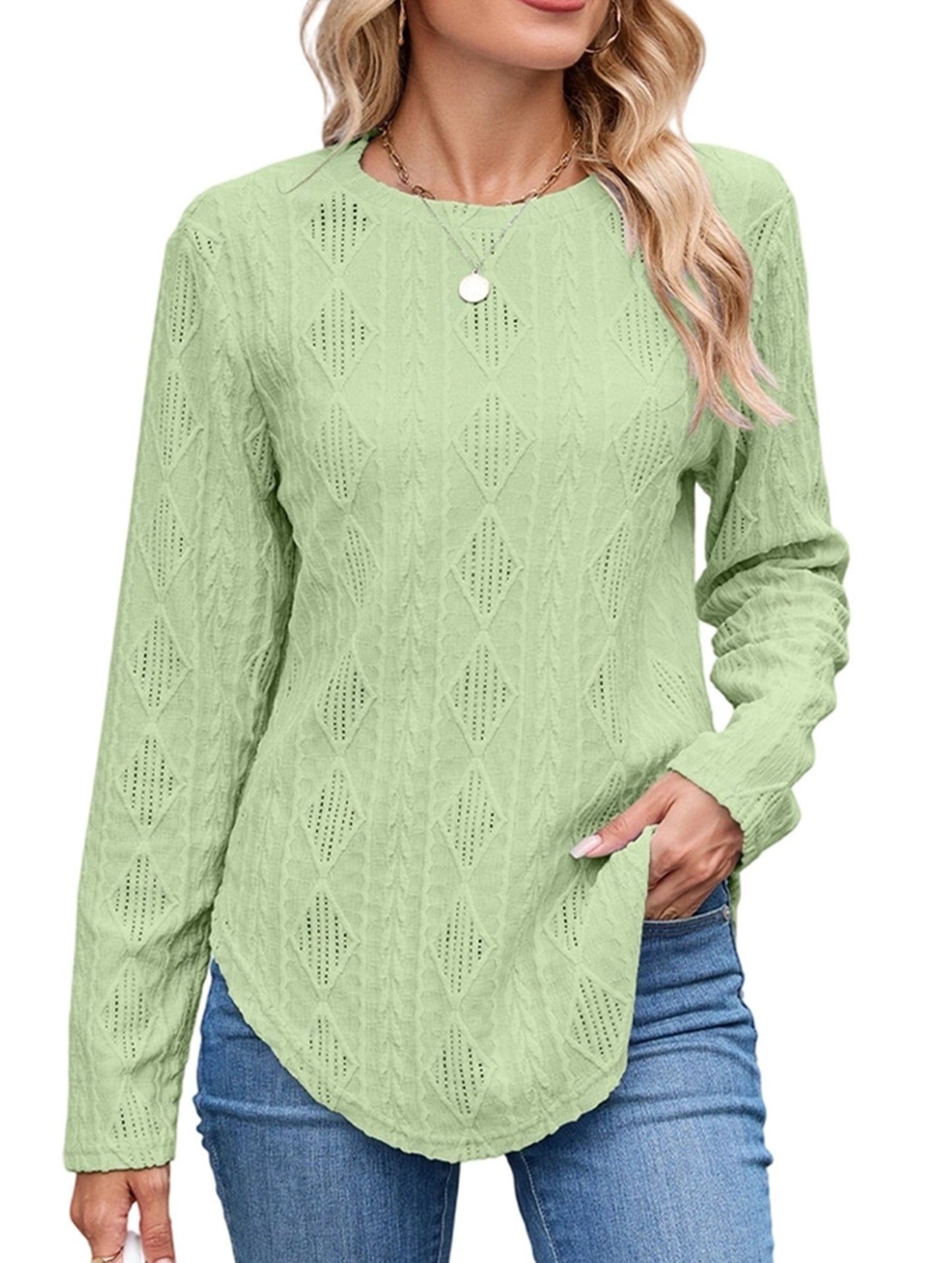 Casual Curved Hem Back Button Hollow T-Shirt