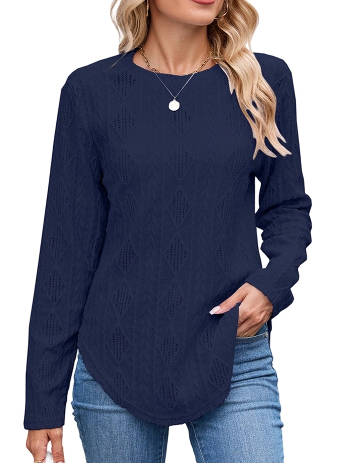 Casual Curved Hem Back Button Hollow T-Shirt