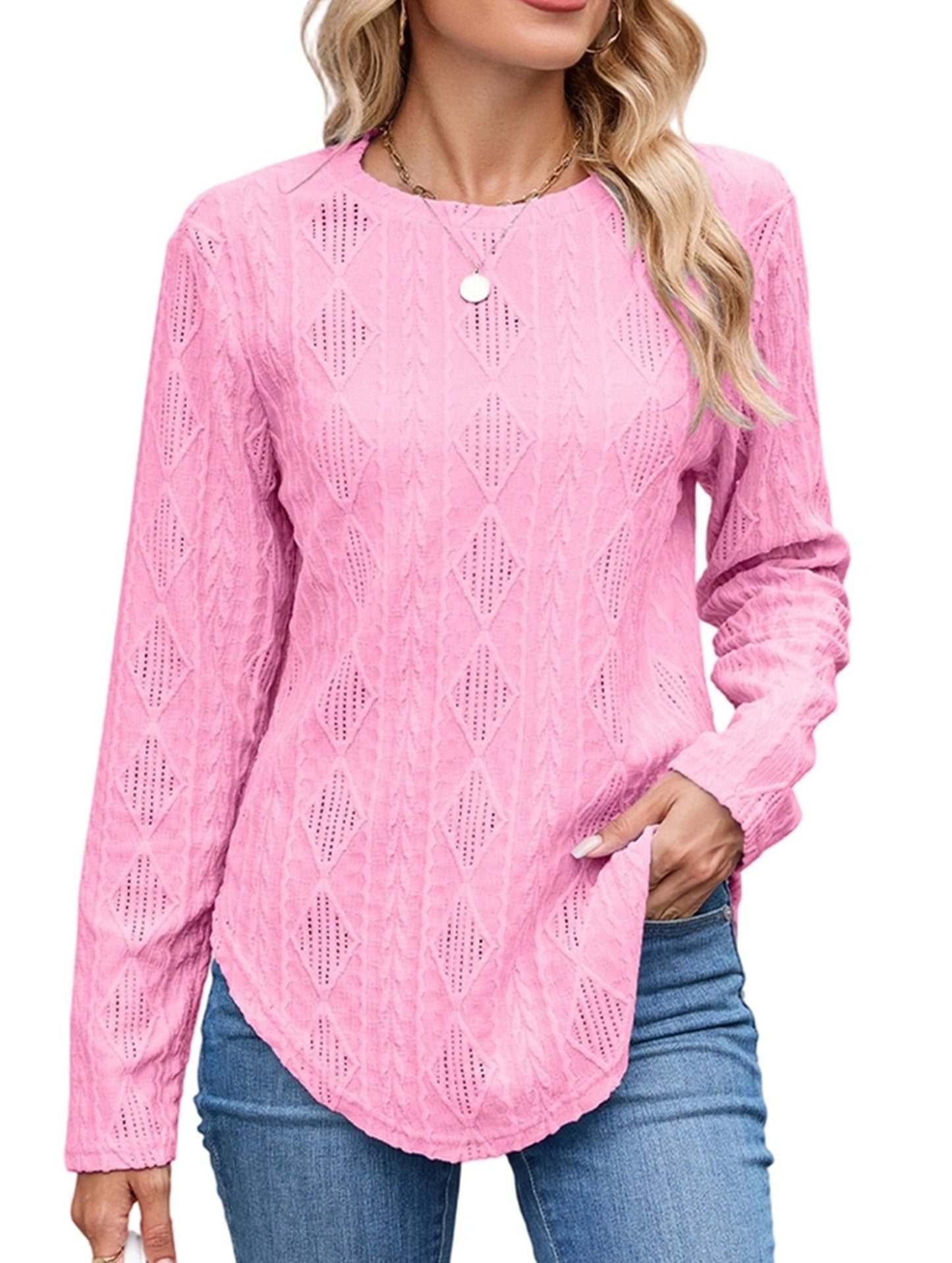 Casual Curved Hem Back Button Hollow T-Shirt