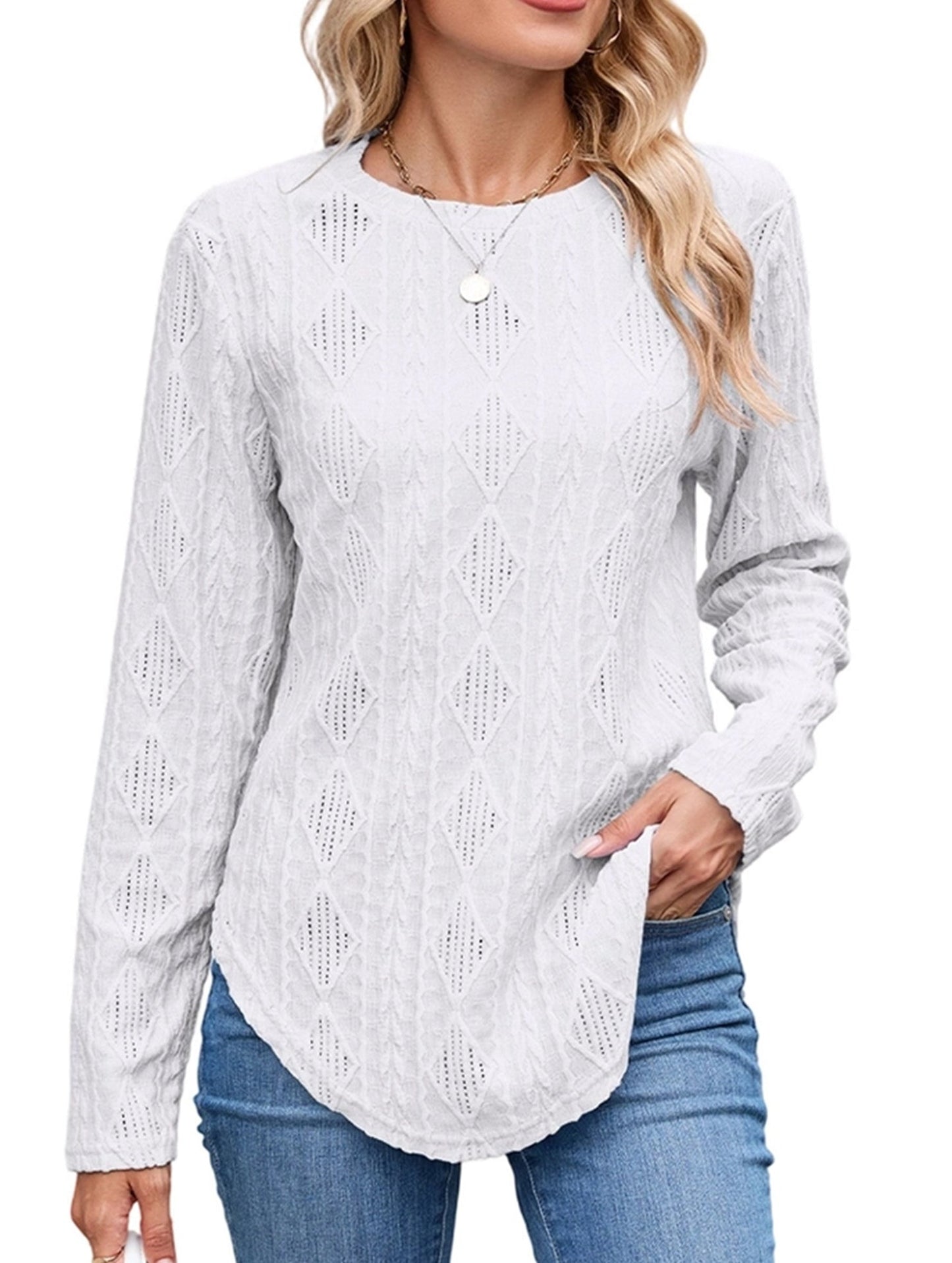 Casual Curved Hem Back Button Hollow T-Shirt