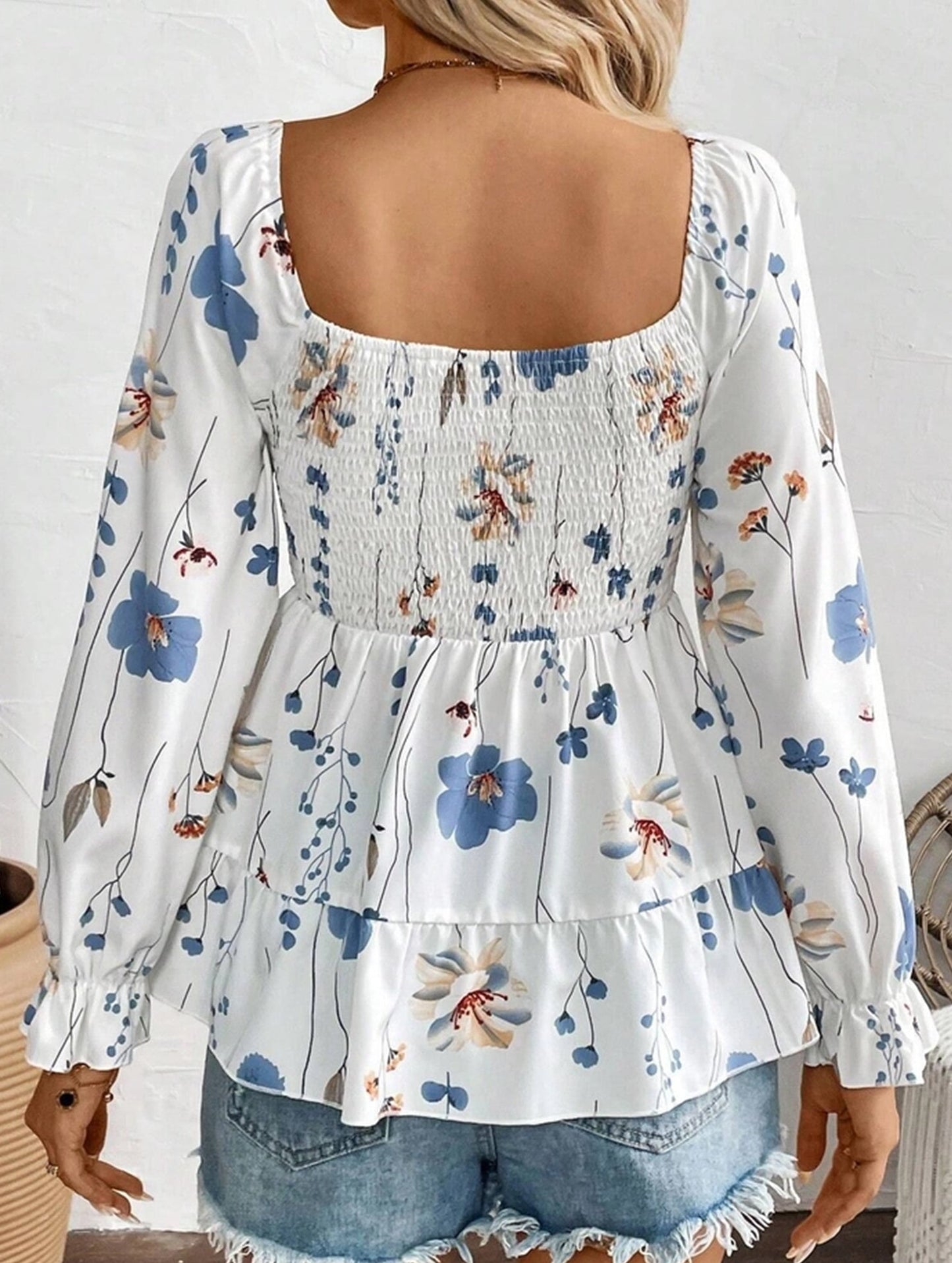 Elegant Floral Print Long-Sleeve T-Shirt