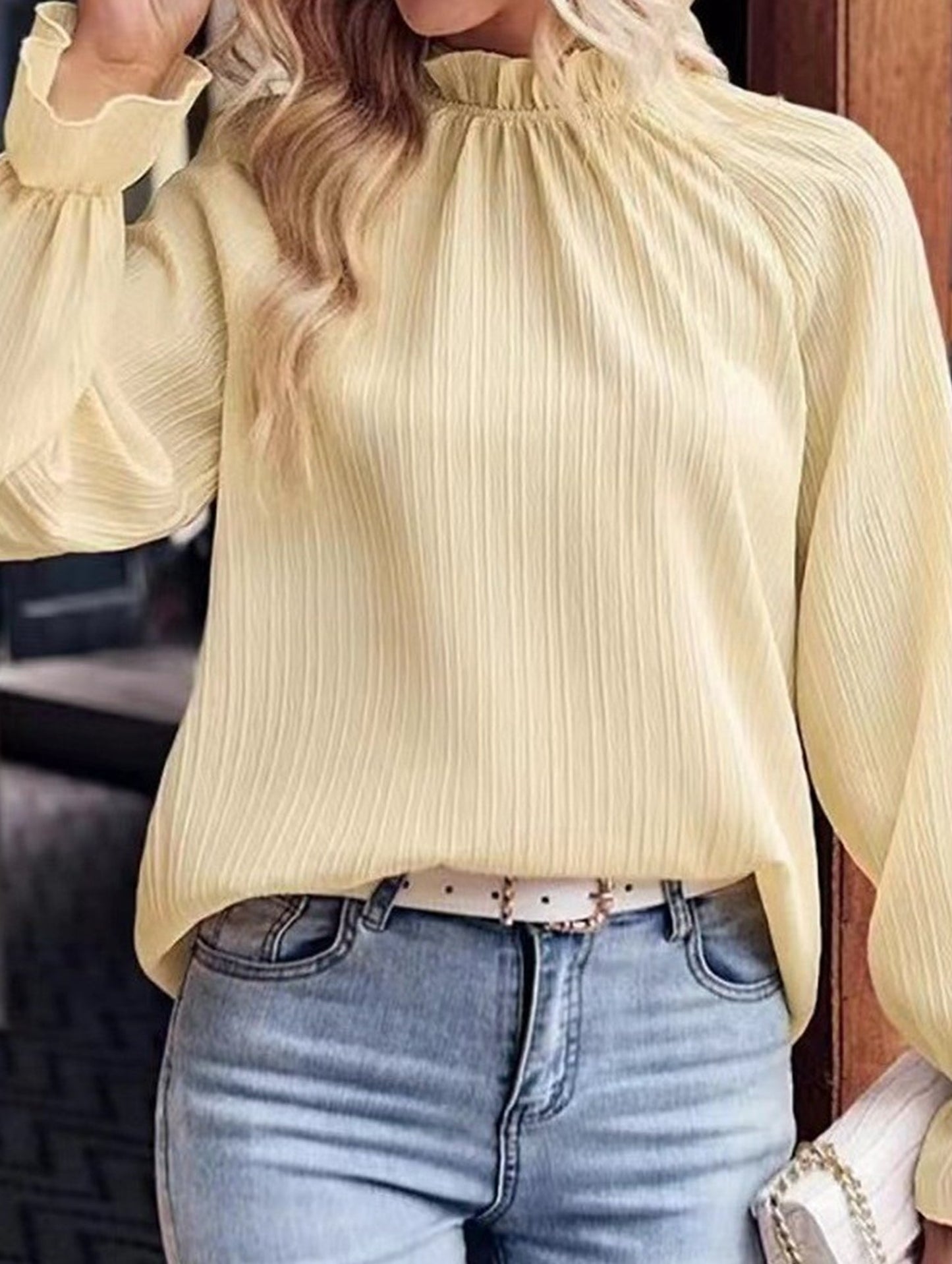 Simple Solid Color Ruffle Collar Loose Shirt