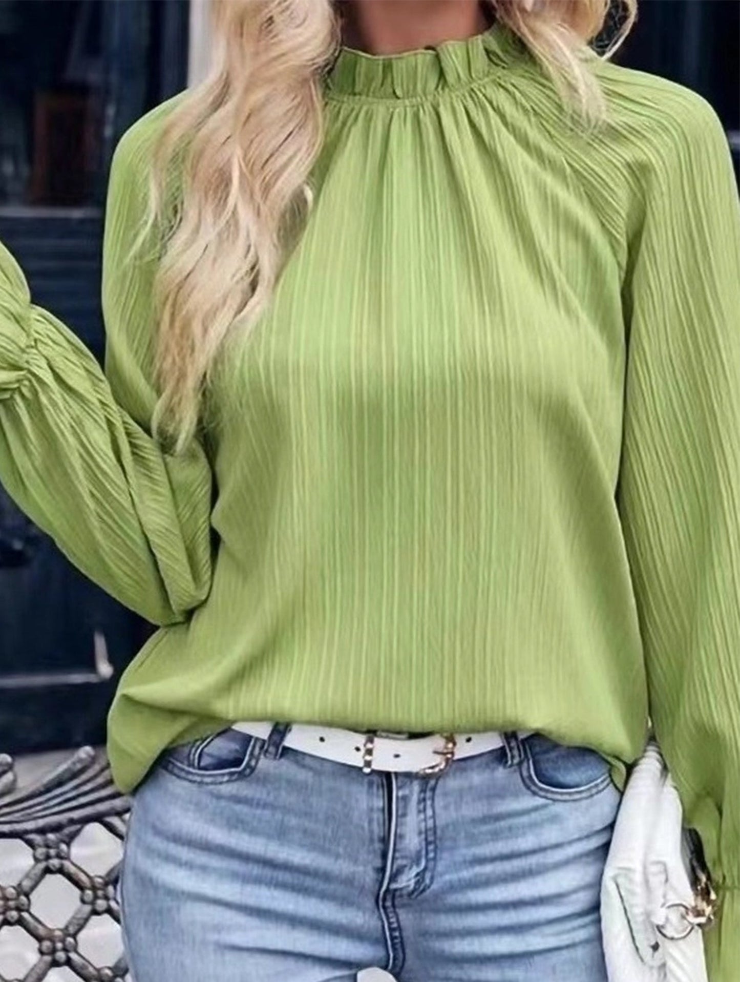 Simple Solid Color Ruffle Collar Loose Shirt