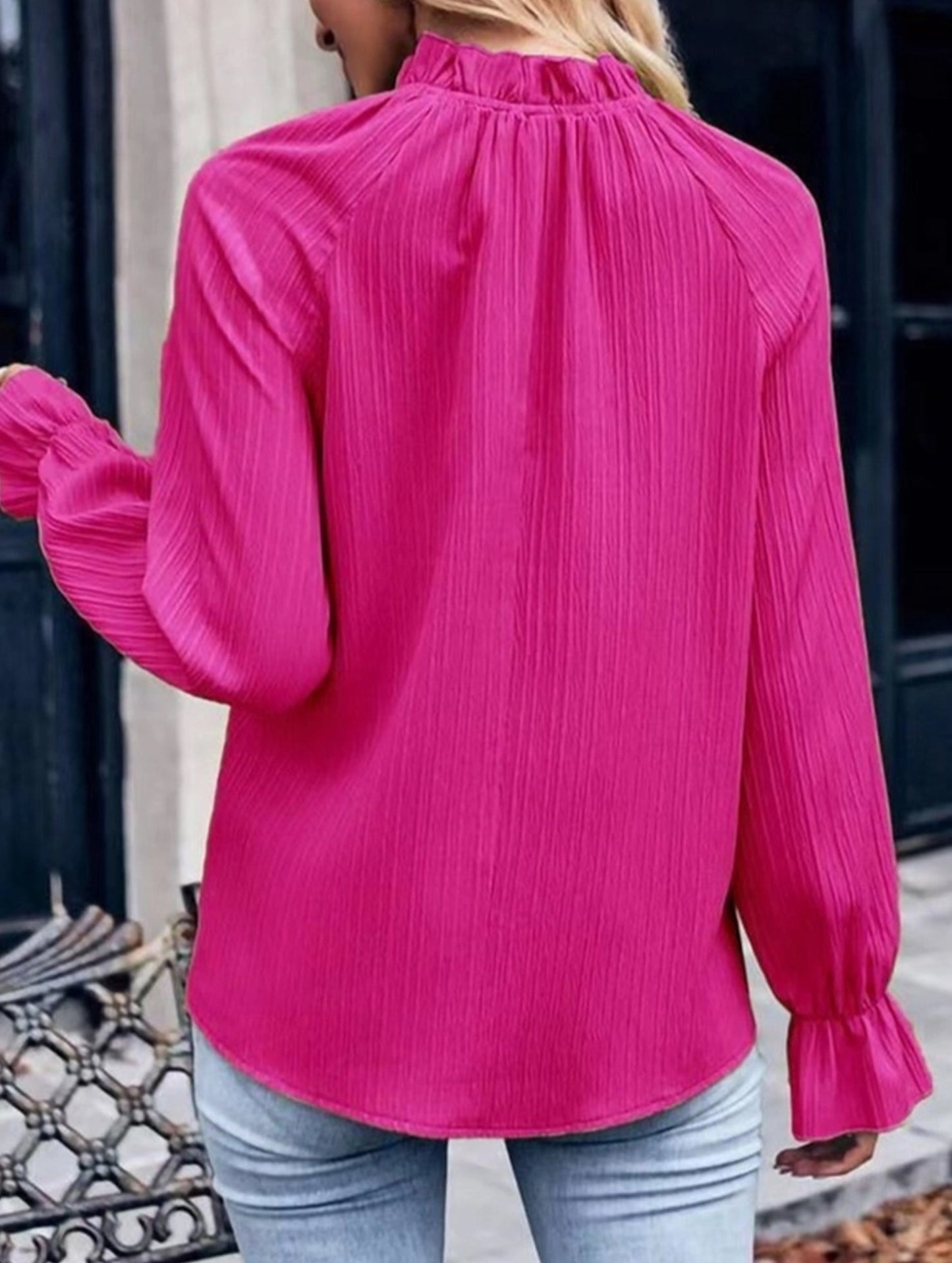 Simple Solid Color Ruffle Collar Loose Shirt