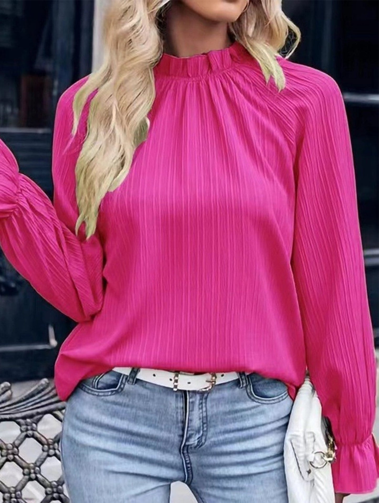 Simple Solid Color Ruffle Collar Loose Shirt