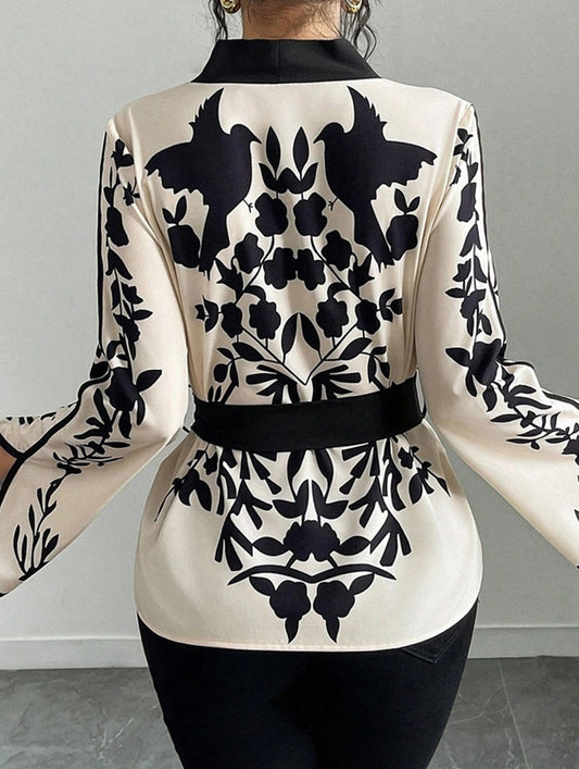 Vintage Floral Print V-Neck Top