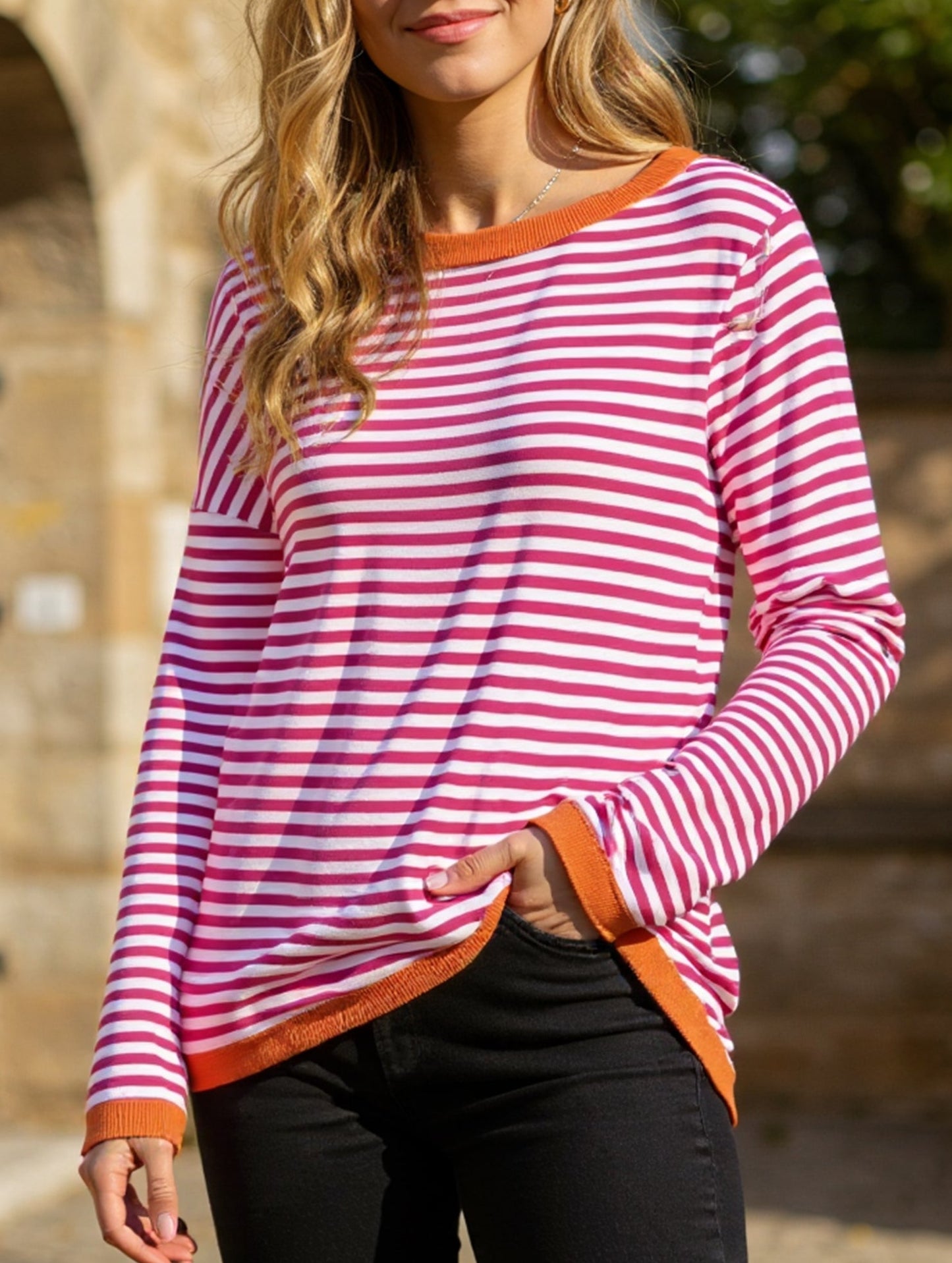 Contrast trim Striped Knit top