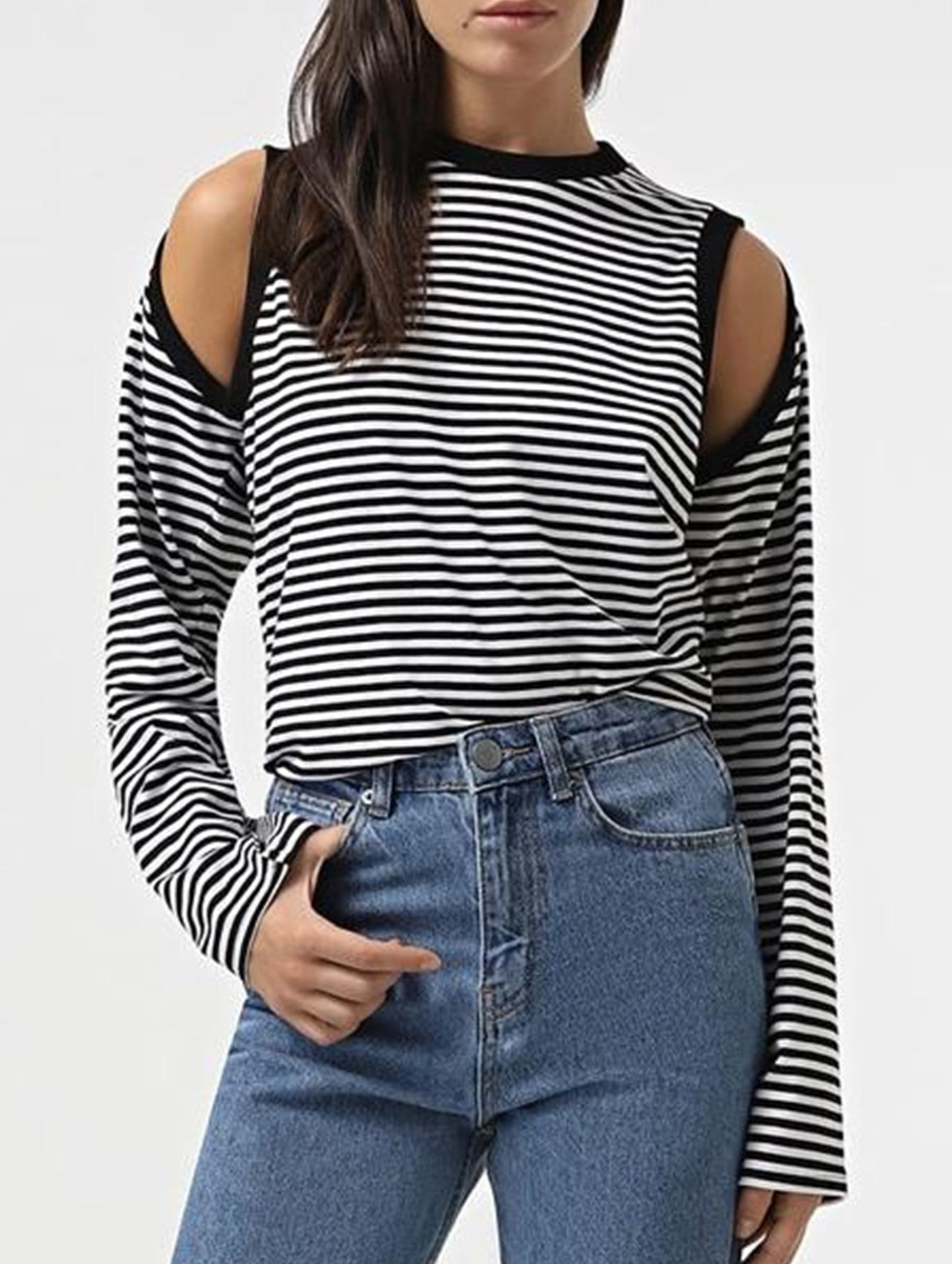 Contrasting striped long sleeved T-shirt top