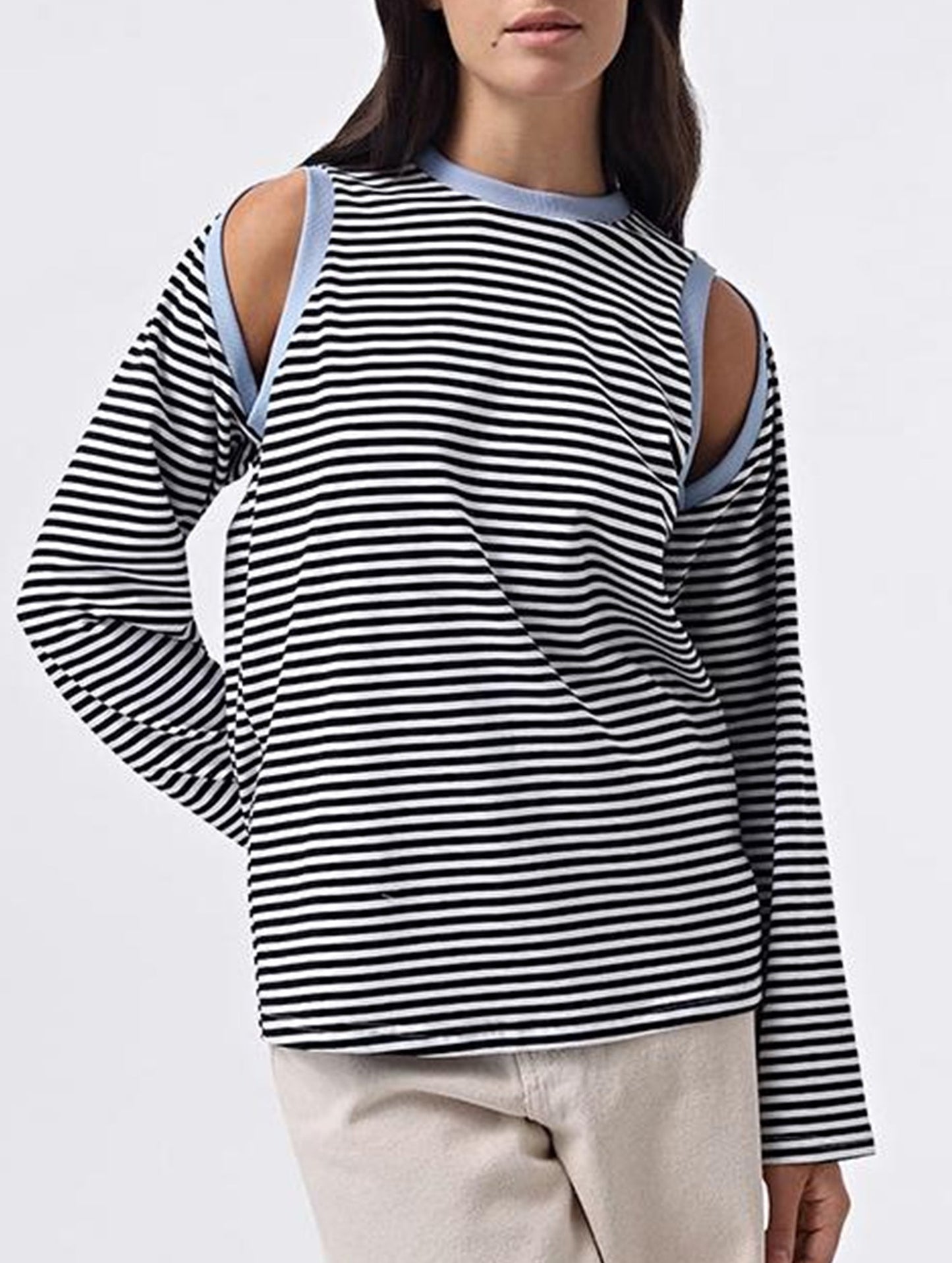 Contrasting striped long sleeved T-shirt top
