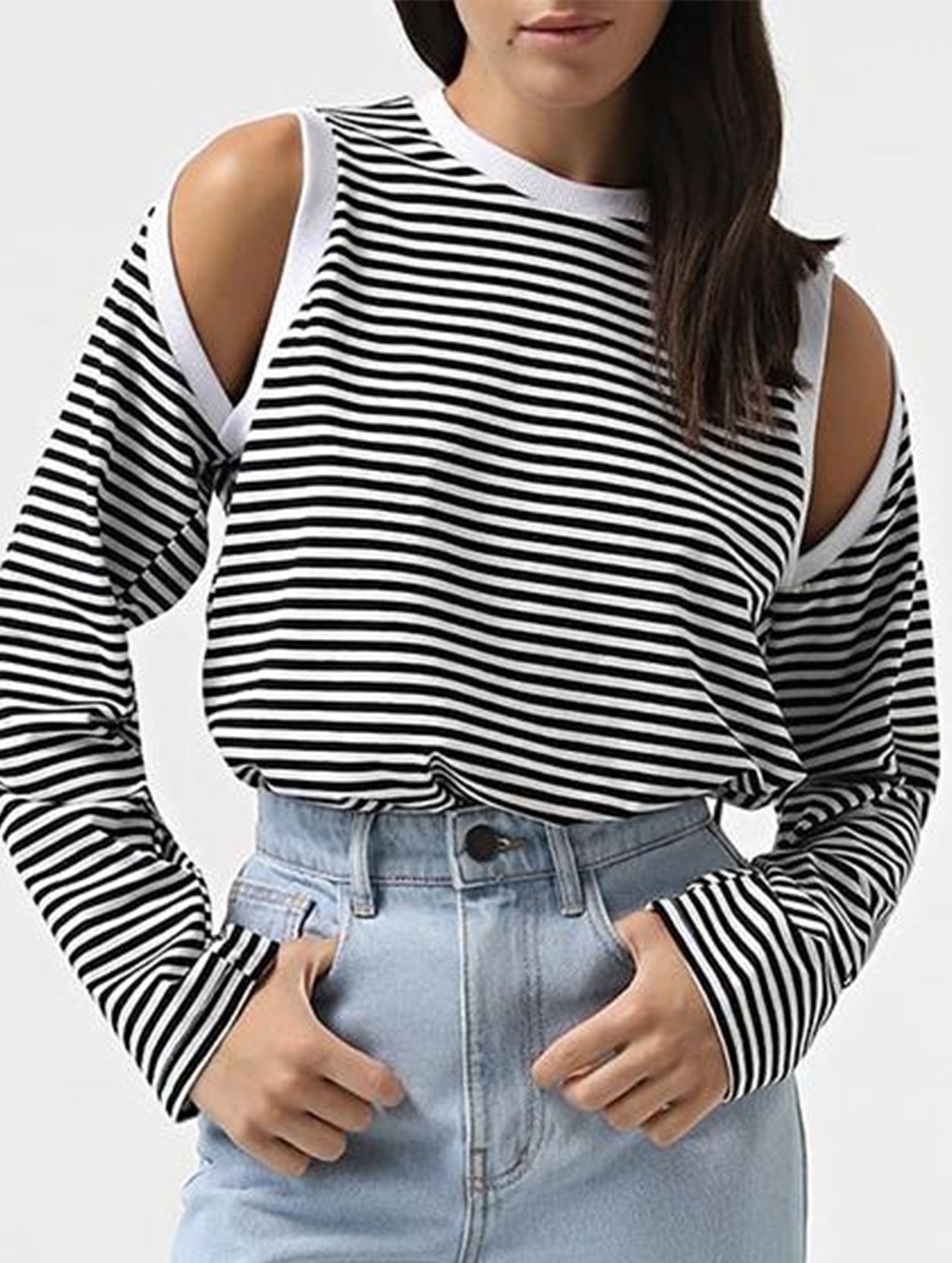 Contrasting striped long sleeved T-shirt top