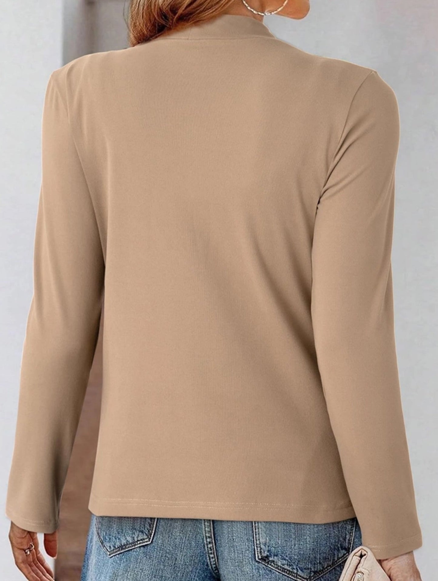 Solid base layer brushed twisted-neck long-sleeved T-shirt