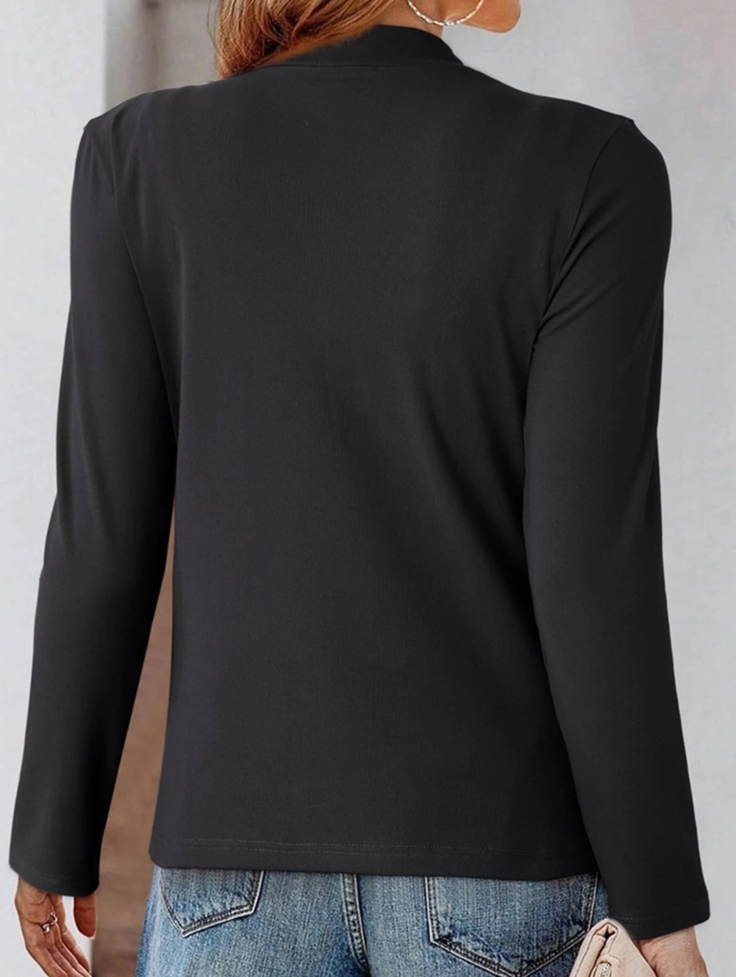Solid base layer brushed twisted-neck long-sleeved T-shirt