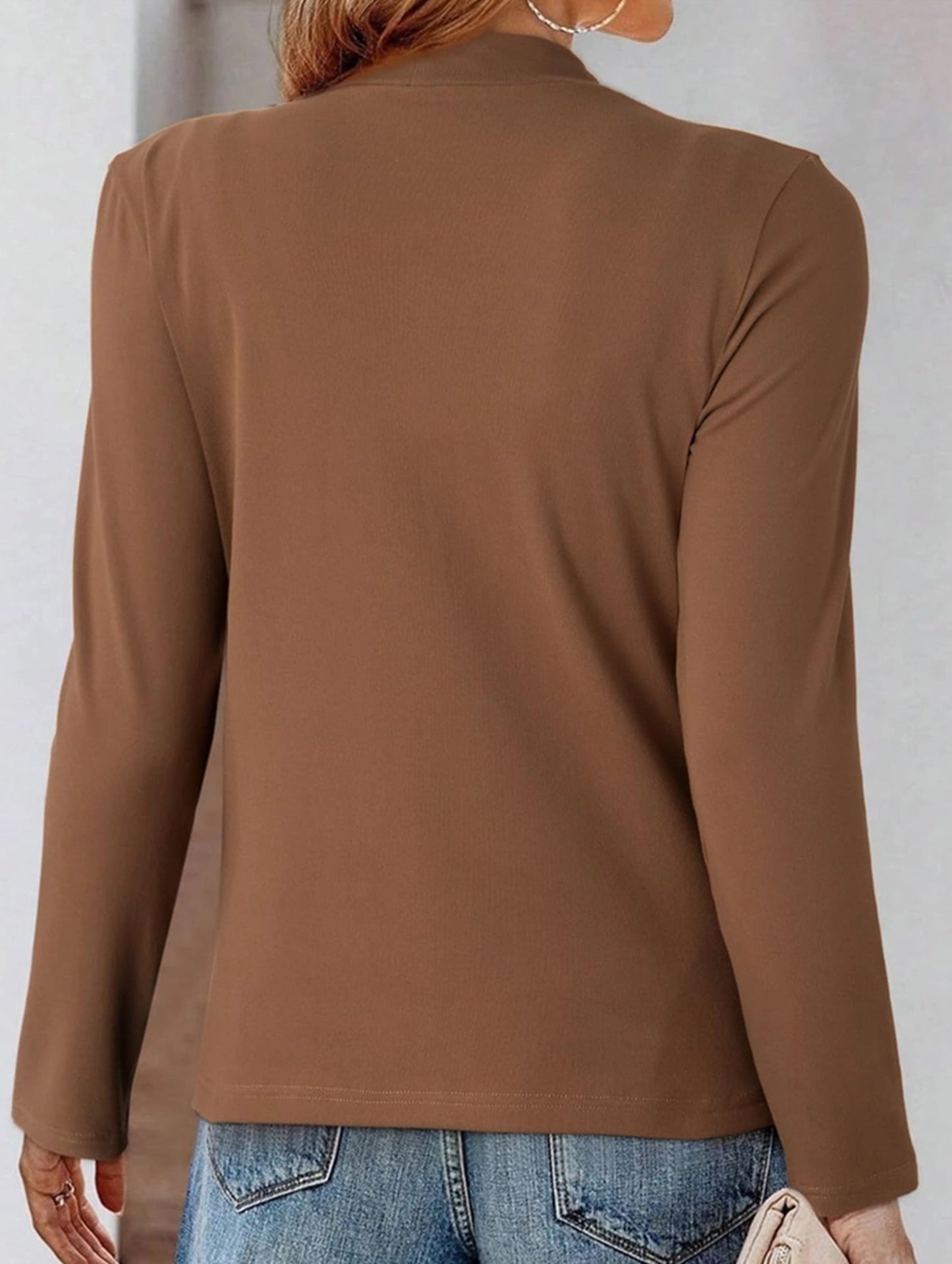 Solid base layer brushed twisted-neck long-sleeved T-shirt