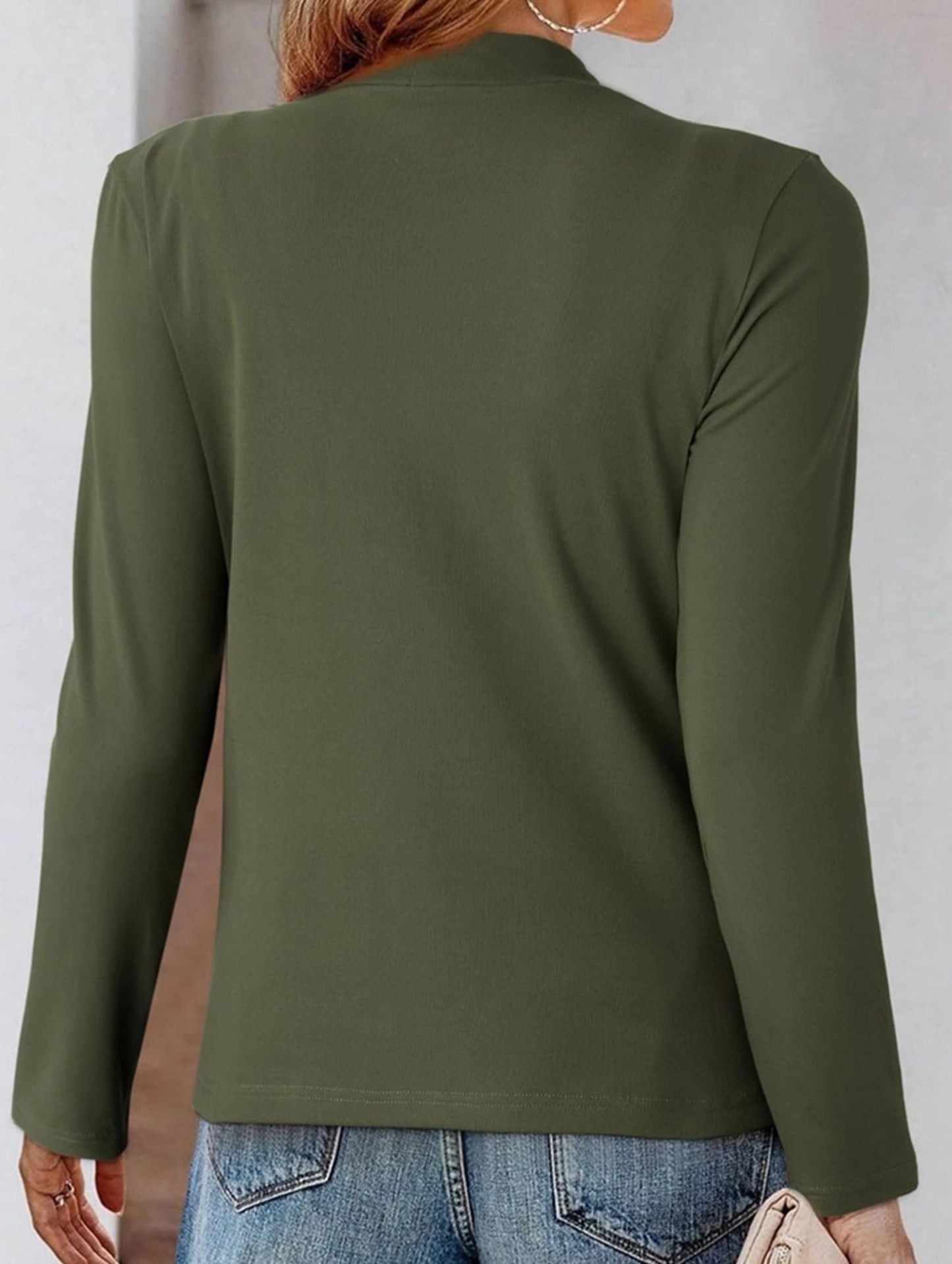 Solid base layer brushed twisted-neck long-sleeved T-shirt