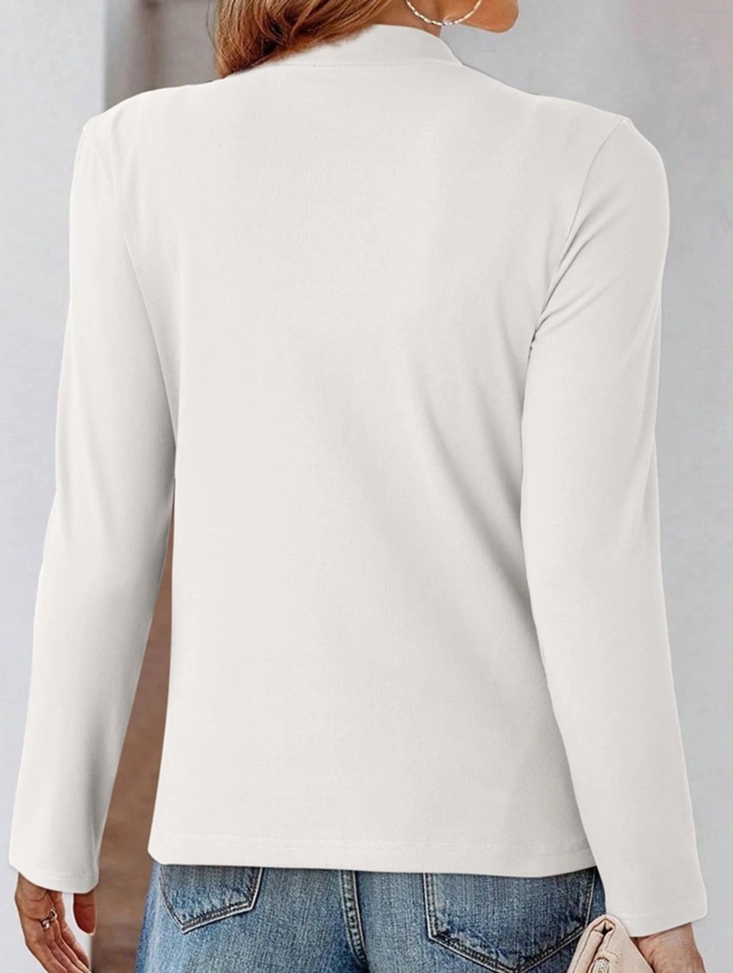 Solid base layer brushed twisted-neck long-sleeved T-shirt