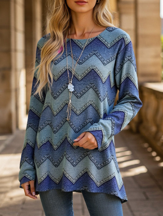 Round Neck 3D Printed Long Sleeve T-Shirt