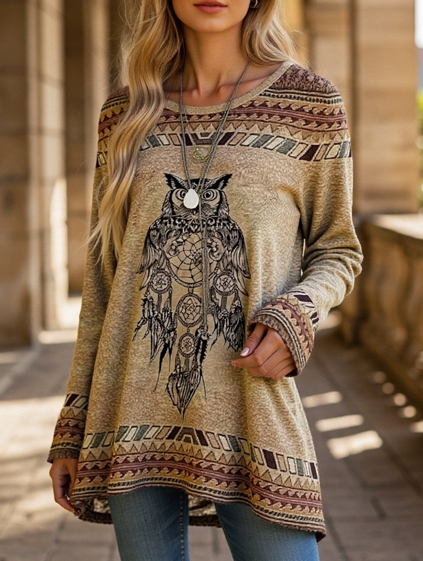 Round Neck 3D Printed Long Sleeve T-Shirt