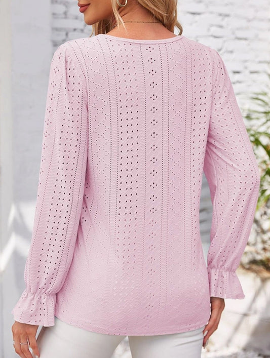Vintage Hollow Crochet V-Neck Long Sleeve Shirt