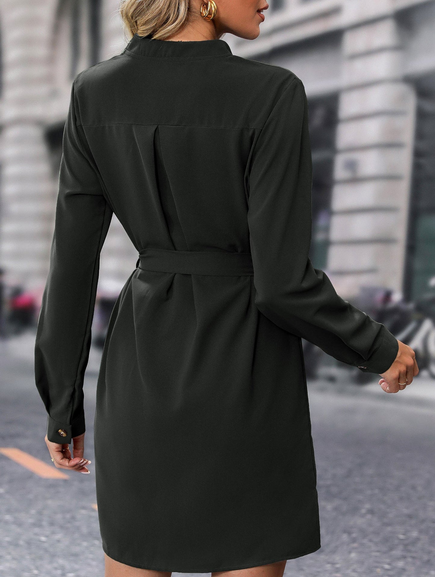 Solid color long-sleeved dress