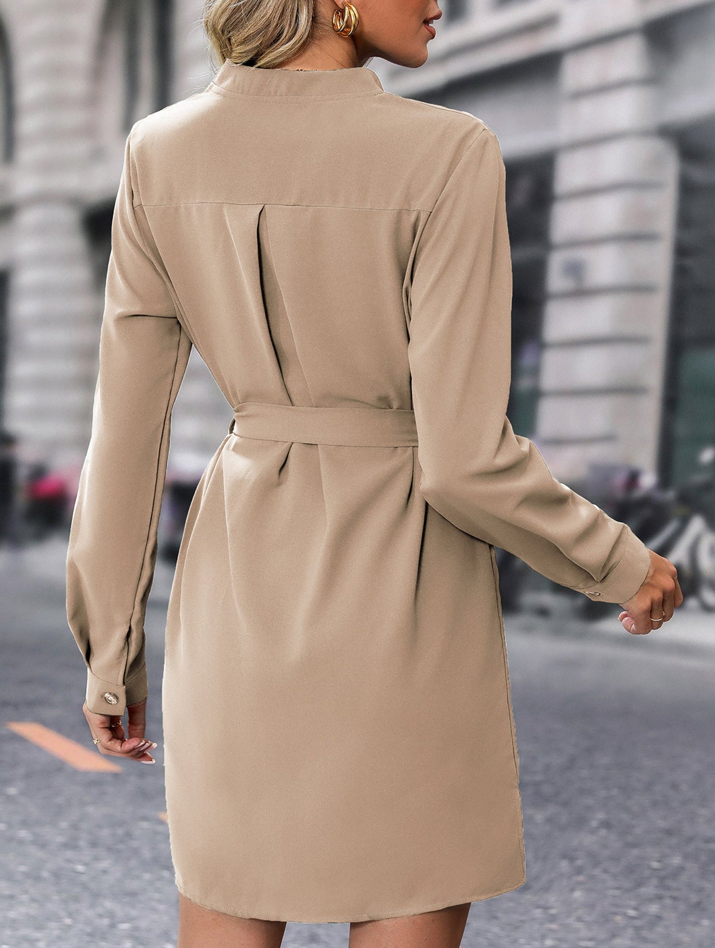 Solid color long-sleeved dress