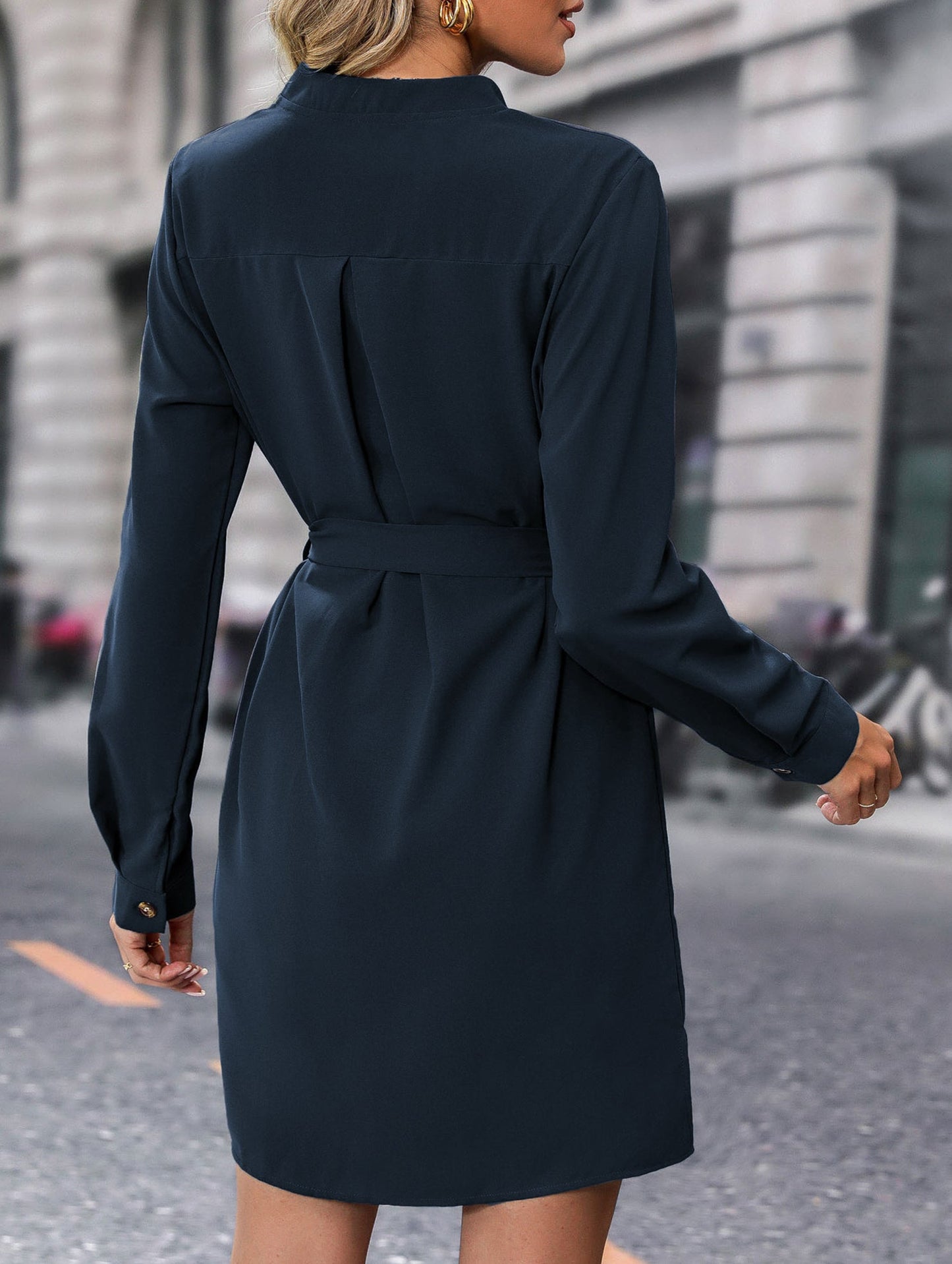 Solid color long-sleeved dress