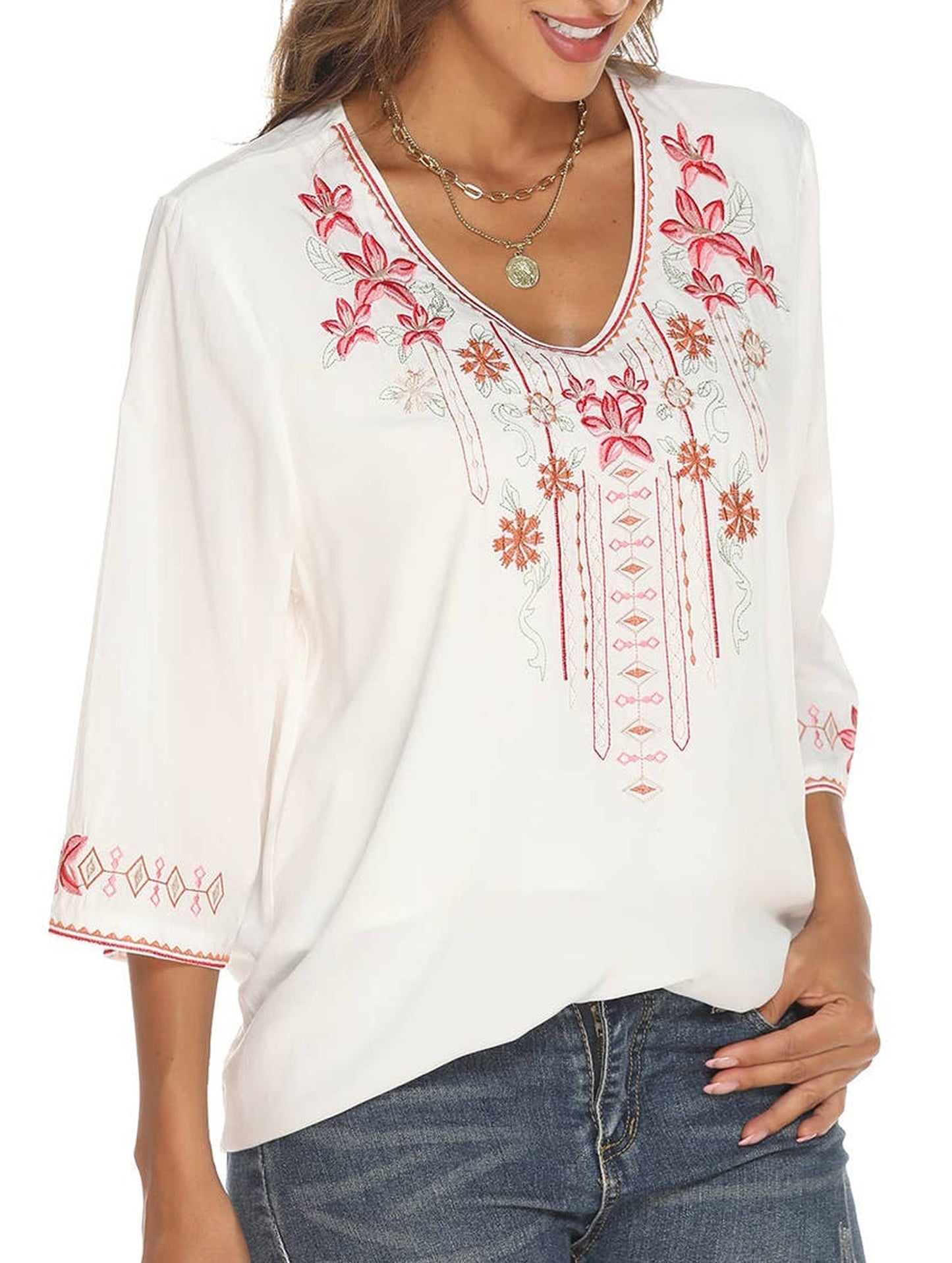 COTTON EMBROIDERED FLORAL BLOUSE_CWTBLL0837