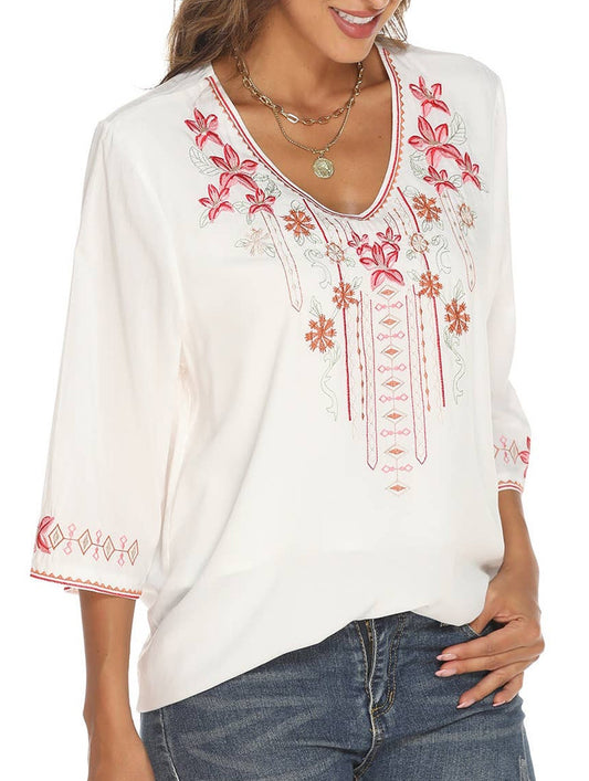 COTTON EMBROIDERED FLORAL BLOUSE_CWTBLL0837