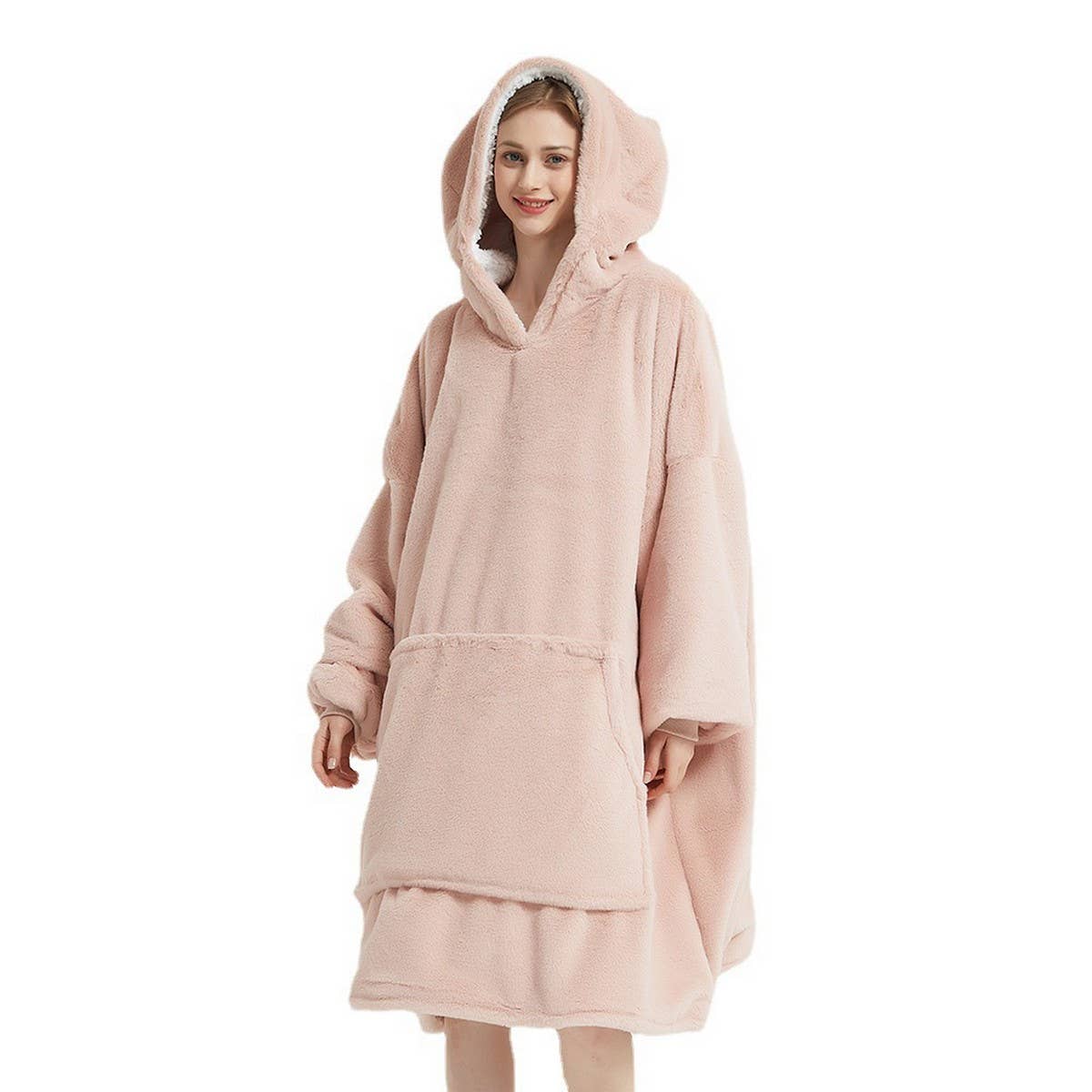 Plus Size Wearable Hoodie Blanket with Bunny Fur_CWAHA6518