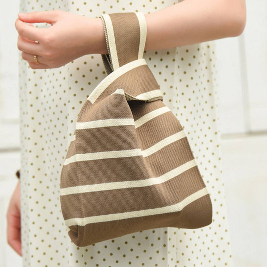 STRIPE PRINT CROCHET TOTE BAG MINI CLUTCH PURSE_CWAB0881
