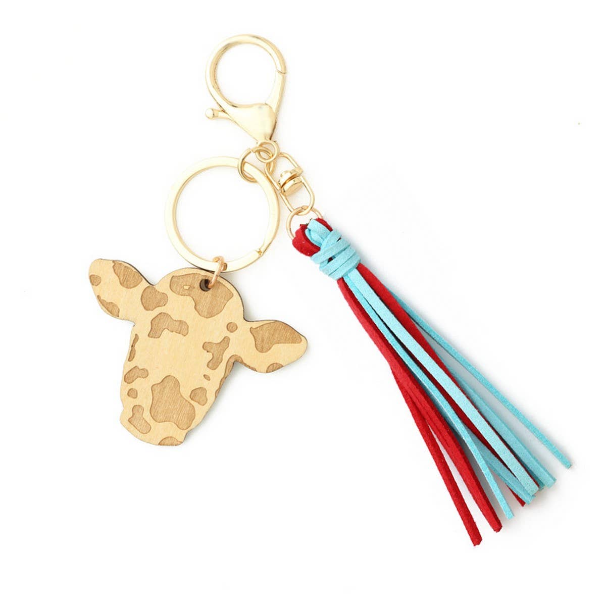 DIY Leather Tassel Cow Head Western Keychain_CWAB5094