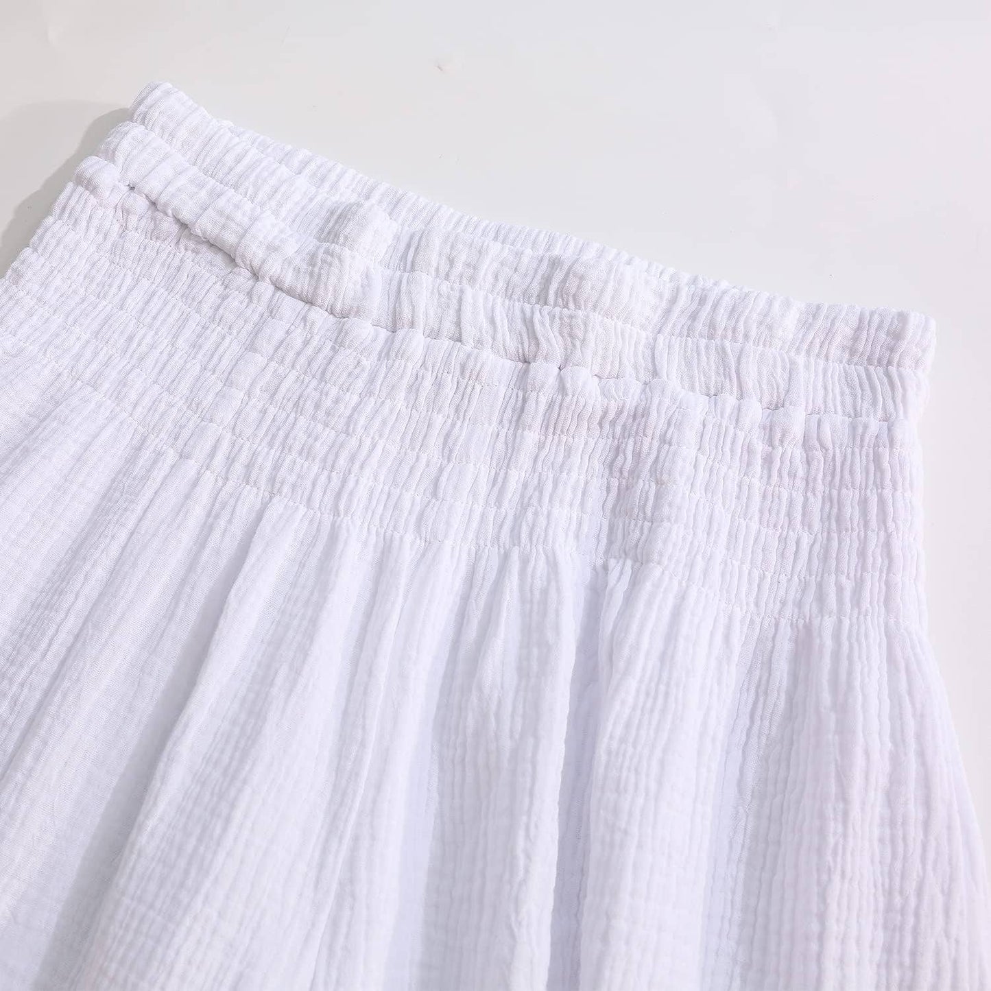 ELASTIC HIGH-WAISTED COTTON WIDE-LEG PANTS