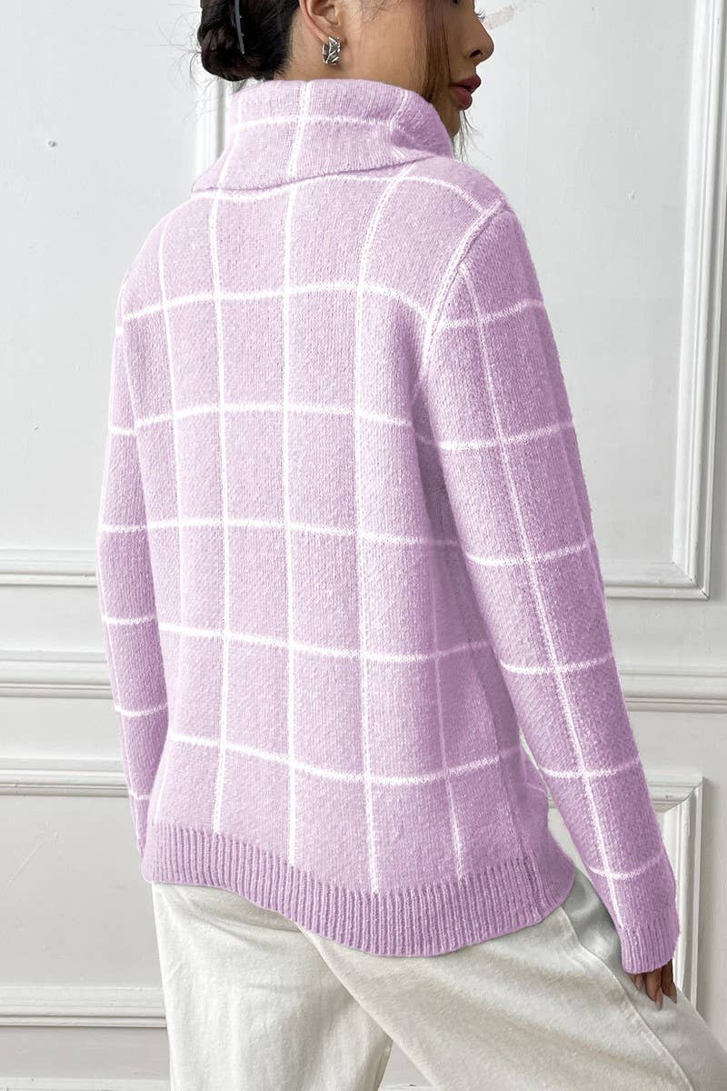 WOMEN PLAID PATTERN HIGH TURTLE NECK FW SWEATER_CWOSWL1439