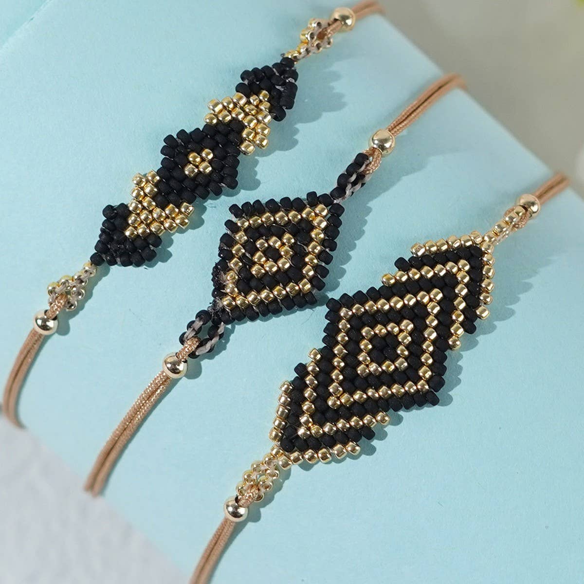 BRAIDED ARROW RICE BEAD BRACELET SET OF THREE_CWMM3884