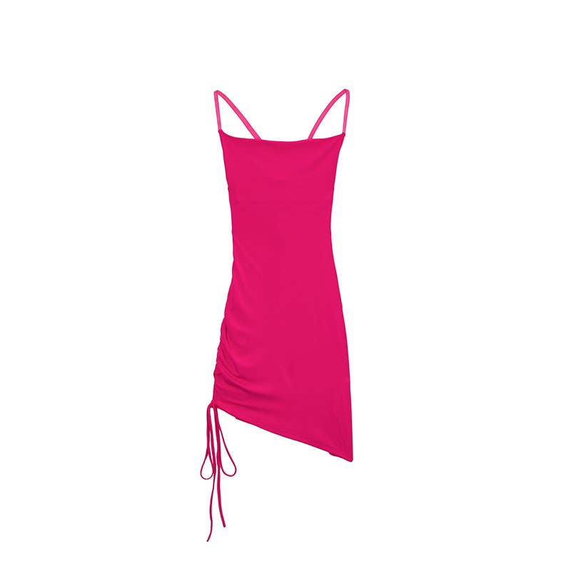 Pleated irregular sexy bag hip halter dress