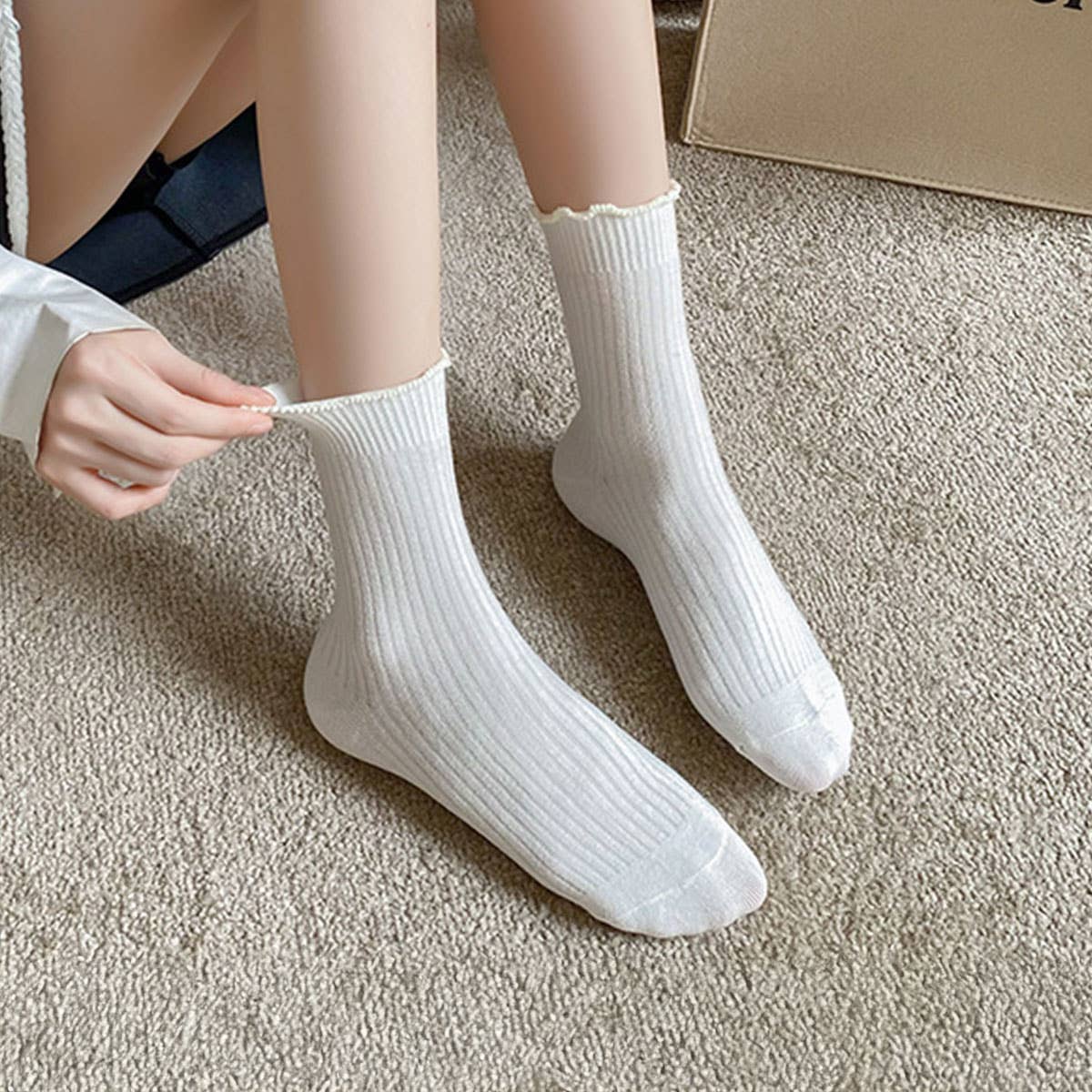 Ruffle Solid Crew Socks for Womens
