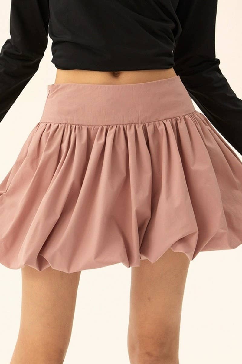 CWBSS0335_SOLID COLOR FLOWER BUD SHORT PUFFY SKIRT
