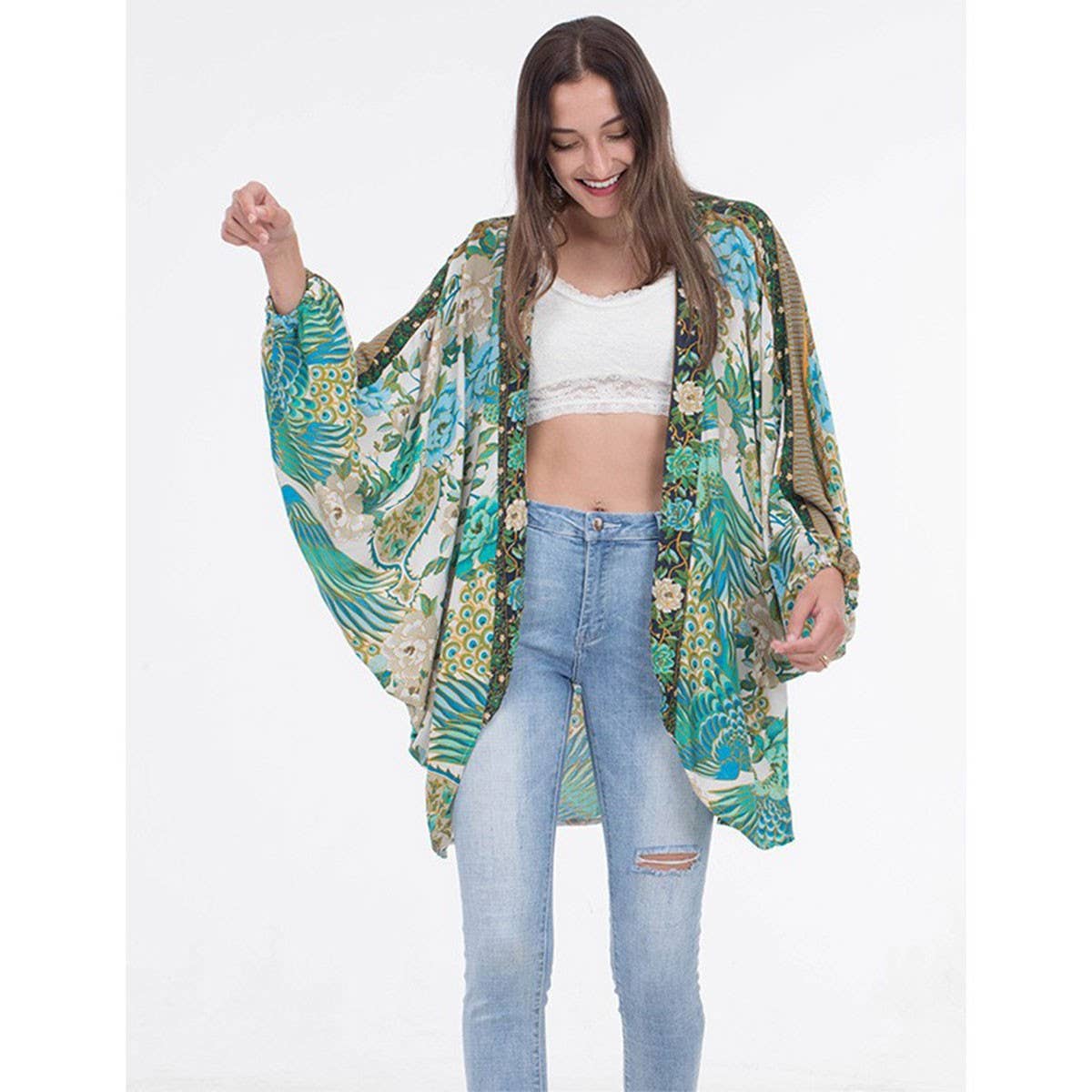Rayon Batwing Beach Cover-Up Kimono Cardigan_CWMM6314