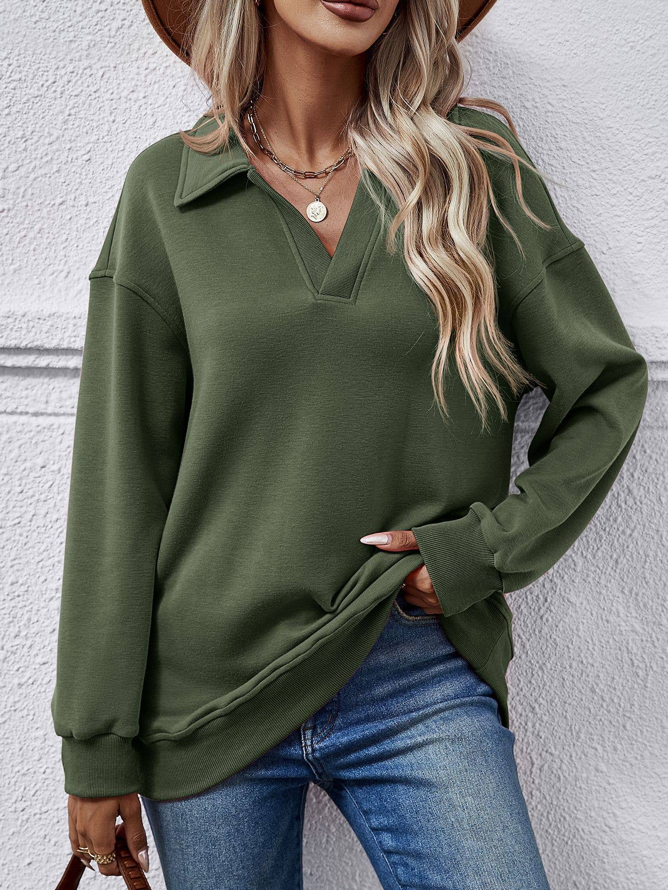 Lapel long-sleeved loose fleece sweatshirt