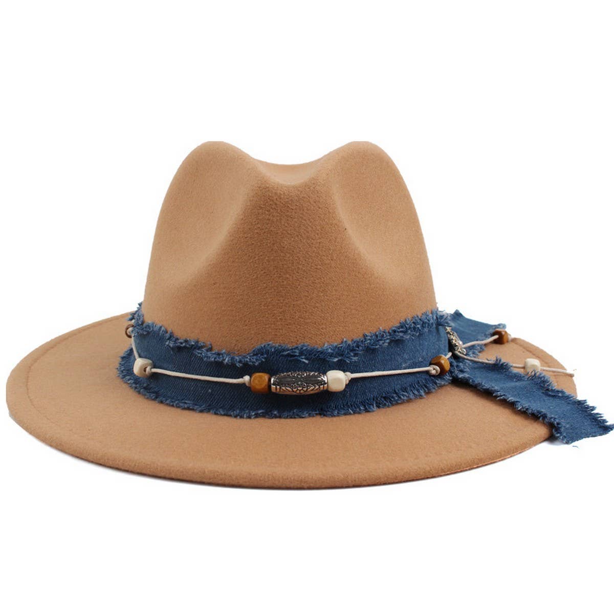 WOMEN'S DENIM BLUE FABRIC BAND PANAMA HAT_CWAH1878