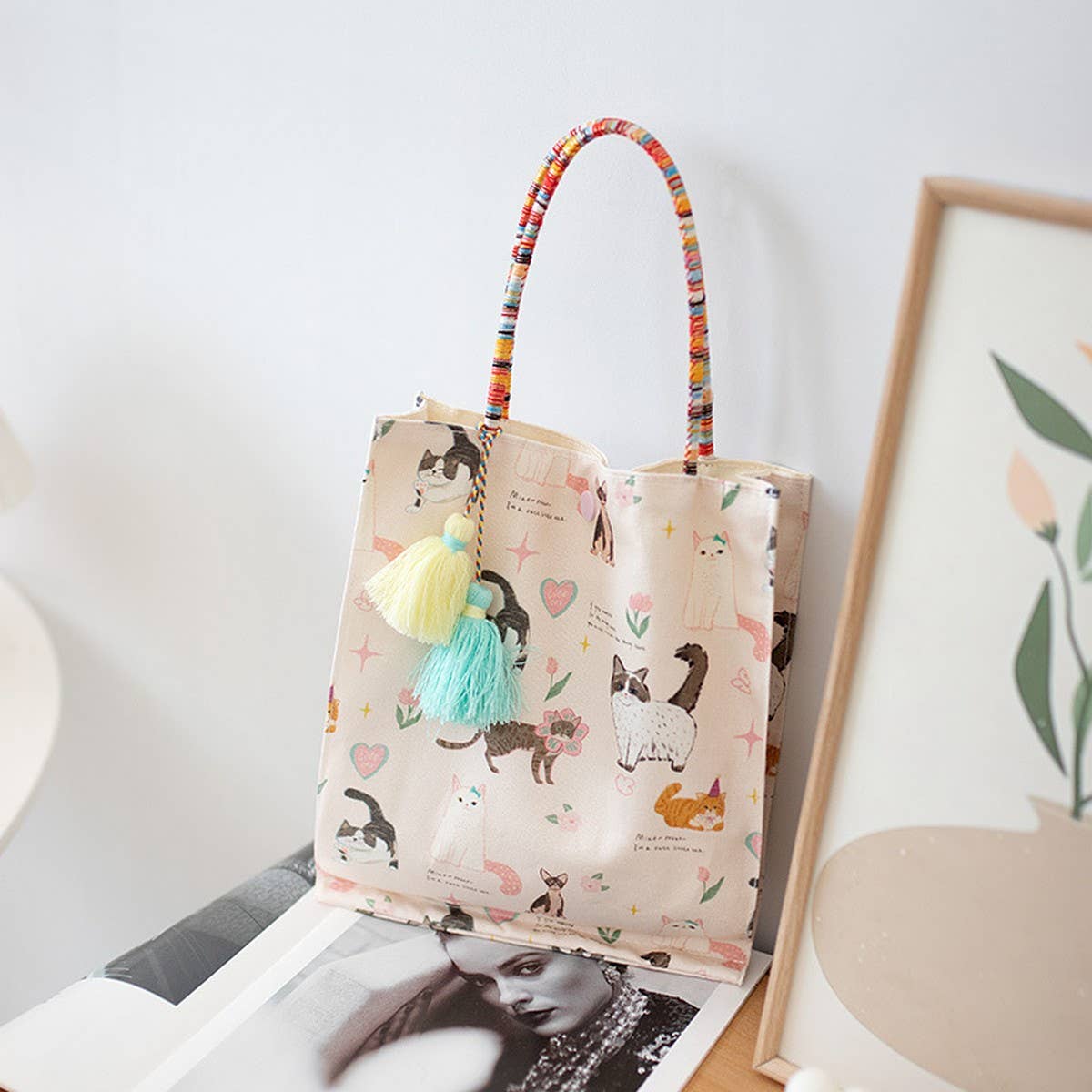 Floral Canvas Tote Bag for Women, Large Size_CWAB5677