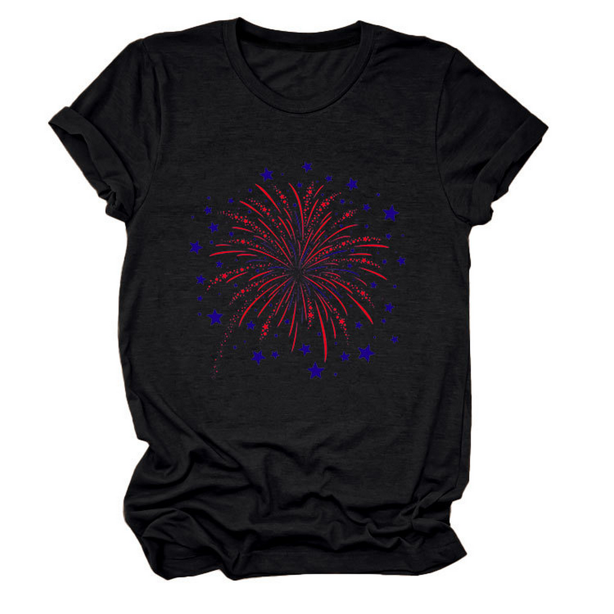 Trendy Loose Star Fireworks Graphic Tee for Women
