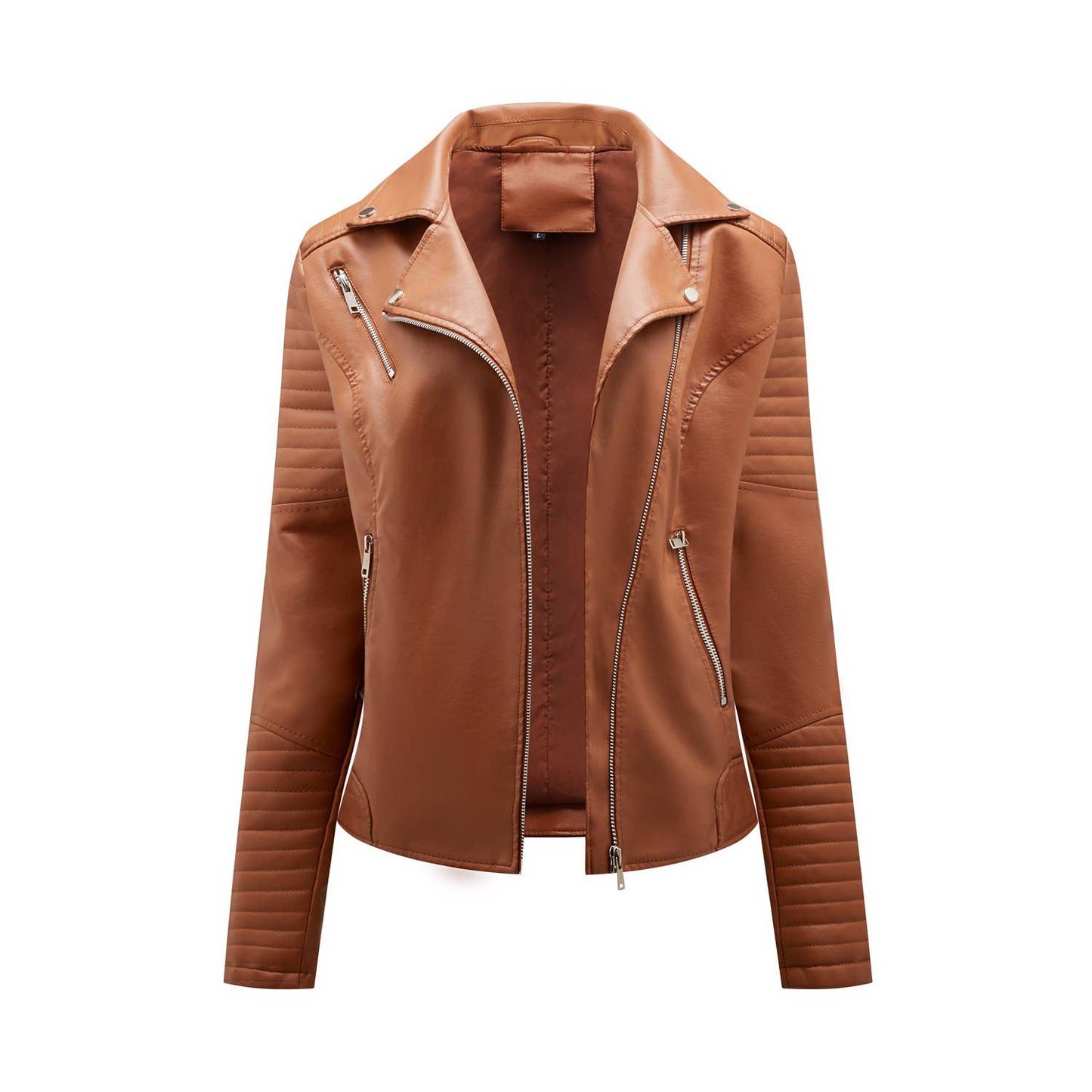Lapel biker jacket with diagonal zipper jacket